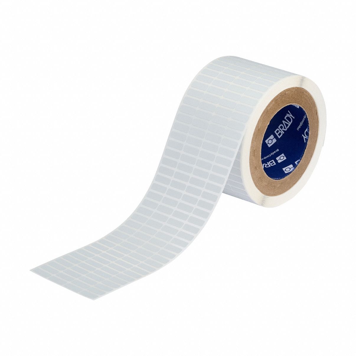 Pre-Cut Label Stock Roll: 1/4 in x 3/4 in, 3 11/32 in x 1/4 in, Metalized Polyester, Gray