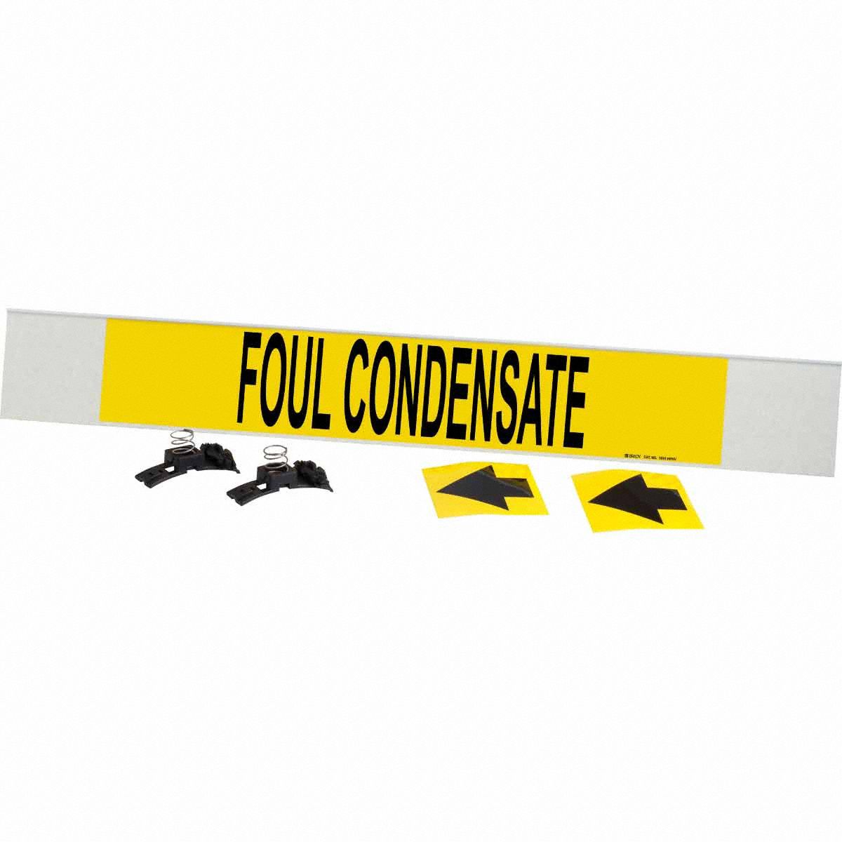 Pipe Marker: Foul Condensate, Yellow, Black, Fits 8 in and Larger Pipe O.D., 1 Pipe Markers