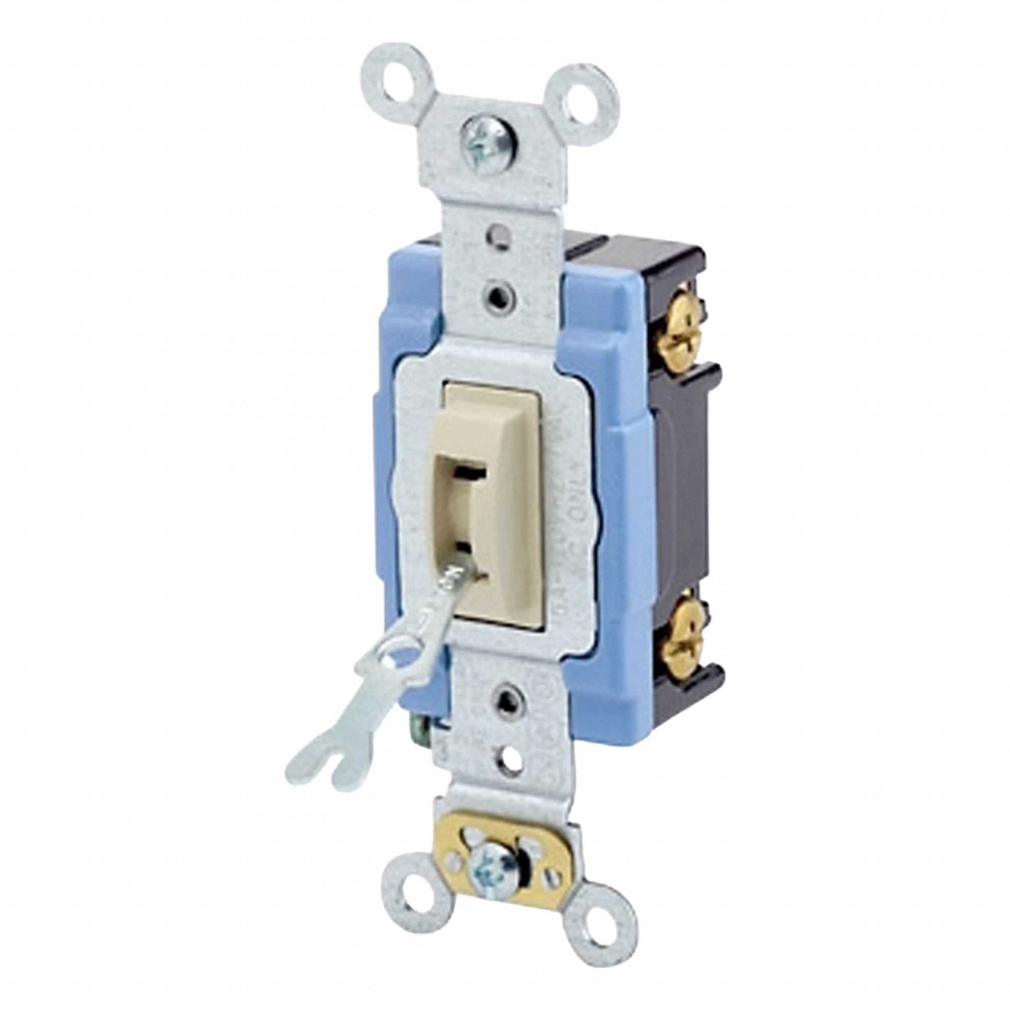 AC Quiet Switch: Toggle Switch, Single Pole, Ivory, 15 A, 120/277V AC, Screw Terminals
