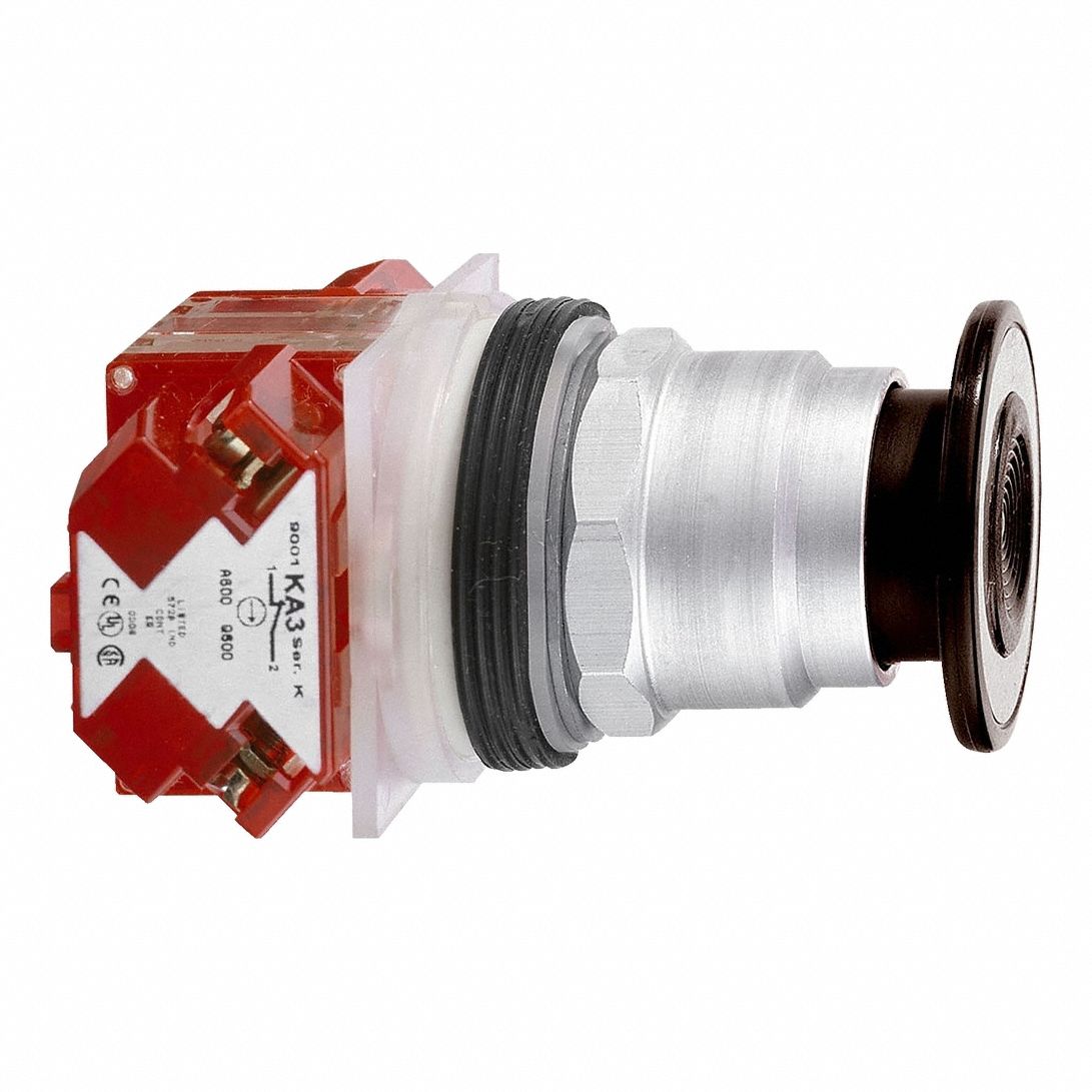 Mushroom Head Push Button: Non-Illuminated, Mushroom Head Profile, Metallic, SPDT