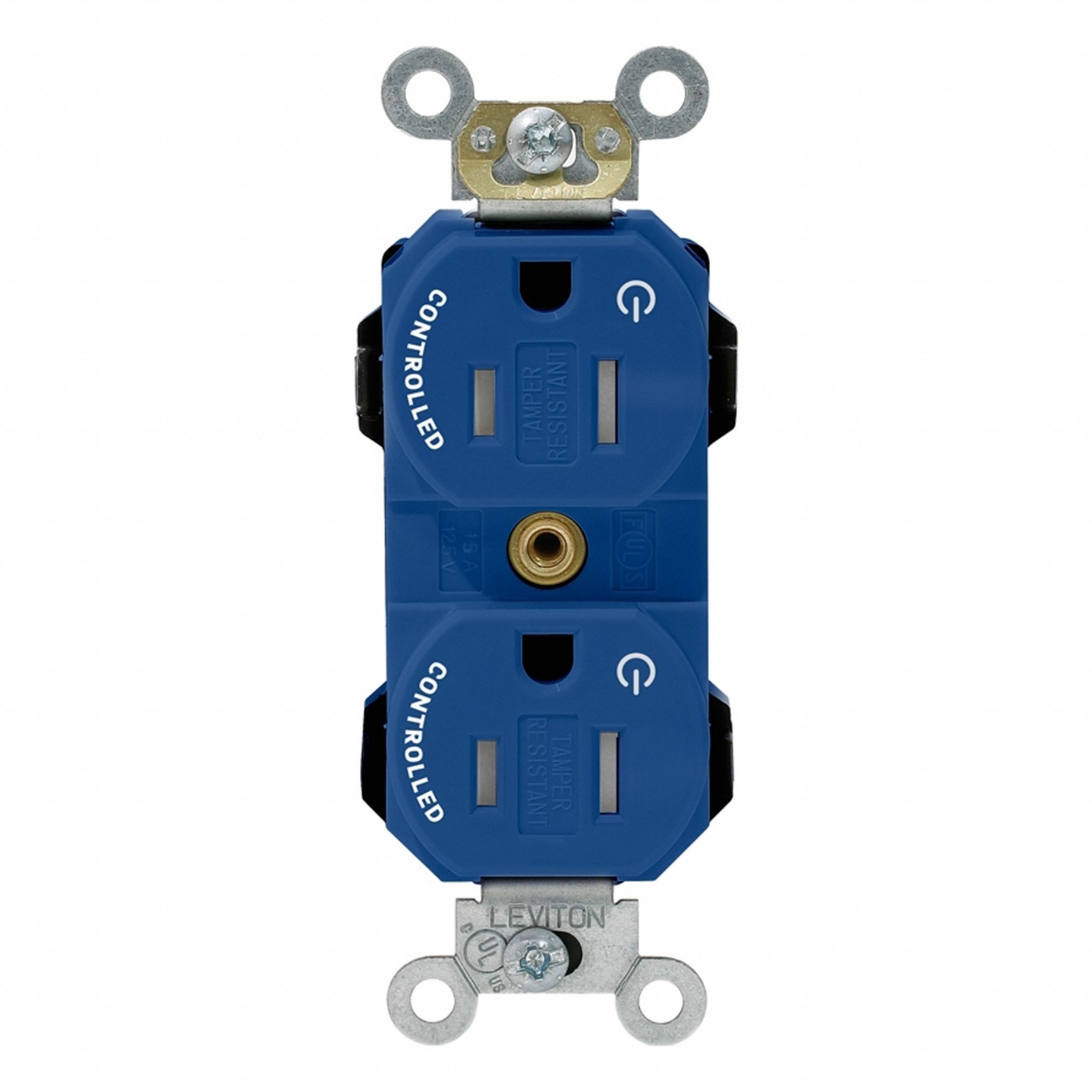 Lev-Lok Rec 15A 125V TR 2Mrk-Ctrl Blue