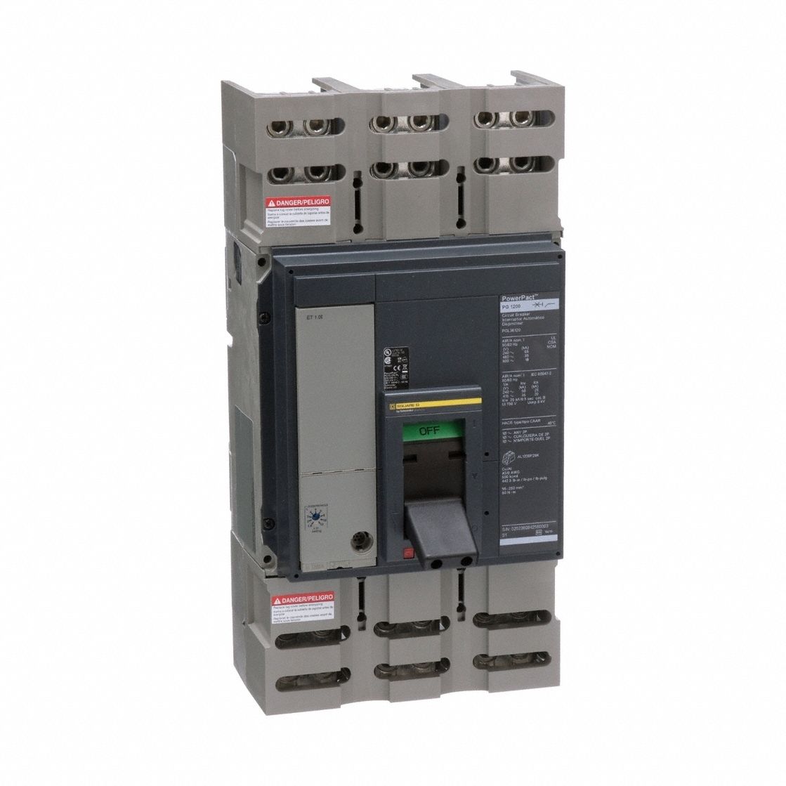 Molded Case Circuit Breaker: 1, 200 A Amps, 18kA at 600V AC, Adj, Line/Load Lug, ABC, 3 Poles, PG