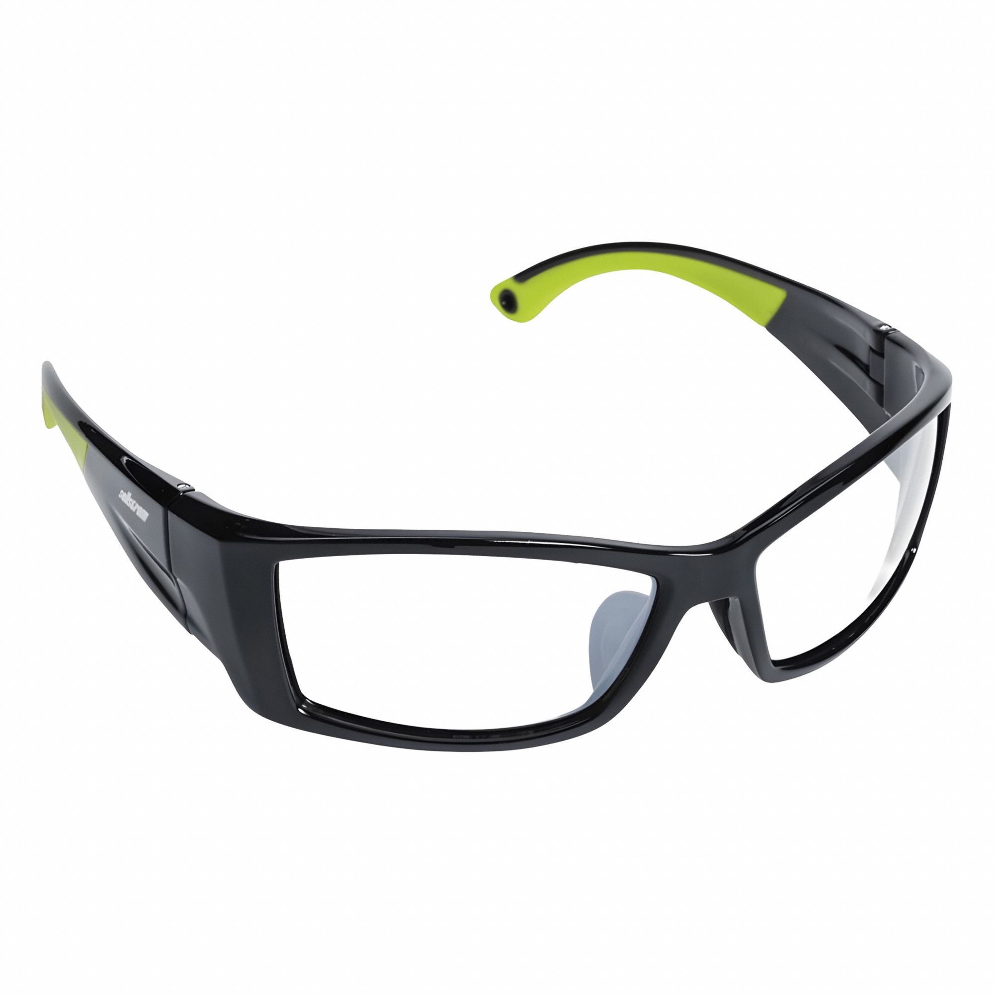 Safety Glasses: Clear Lens, Full-Frame, Uncoated, Black/Green Frame, XP460 Series