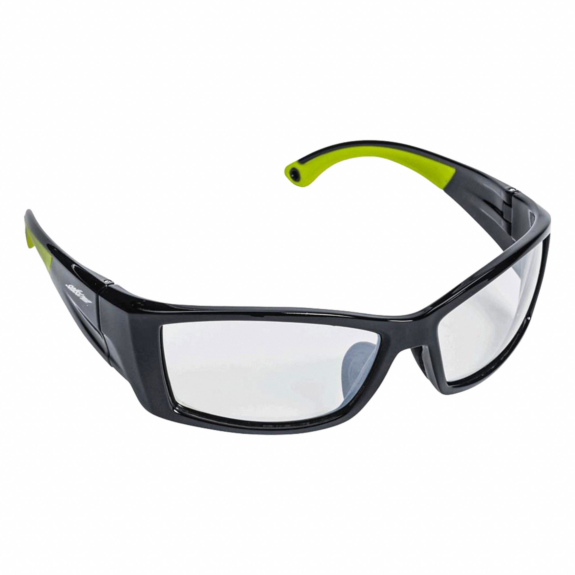 Safety Glasses: Smoke Lens, Half-Frame, Anti-Fog/Hard Coat/Sta-Clear™, Black/Green Frame