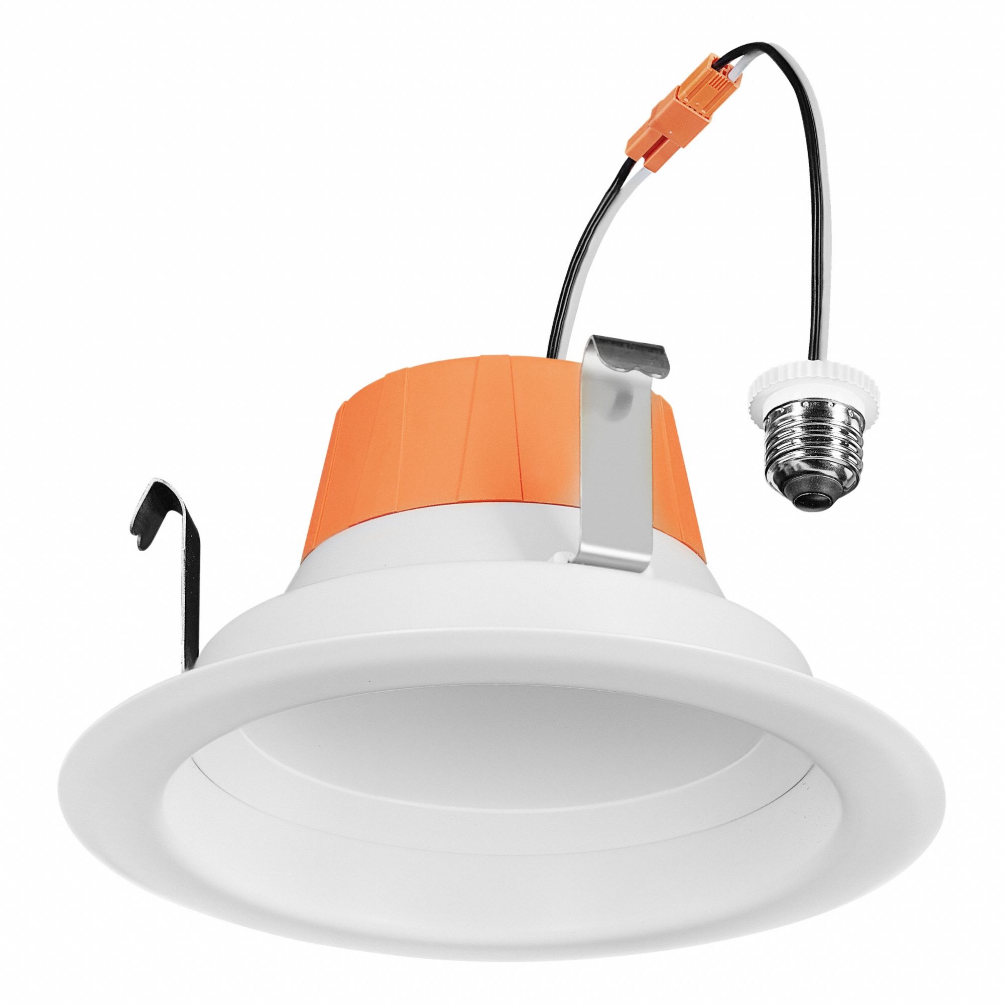 Downlight: 4 in Dia, 650 lm, 2700K/3000K/3500K/4000K/5000K, 7 W, 120V AC, 2 1/4 in Overall Ht, White