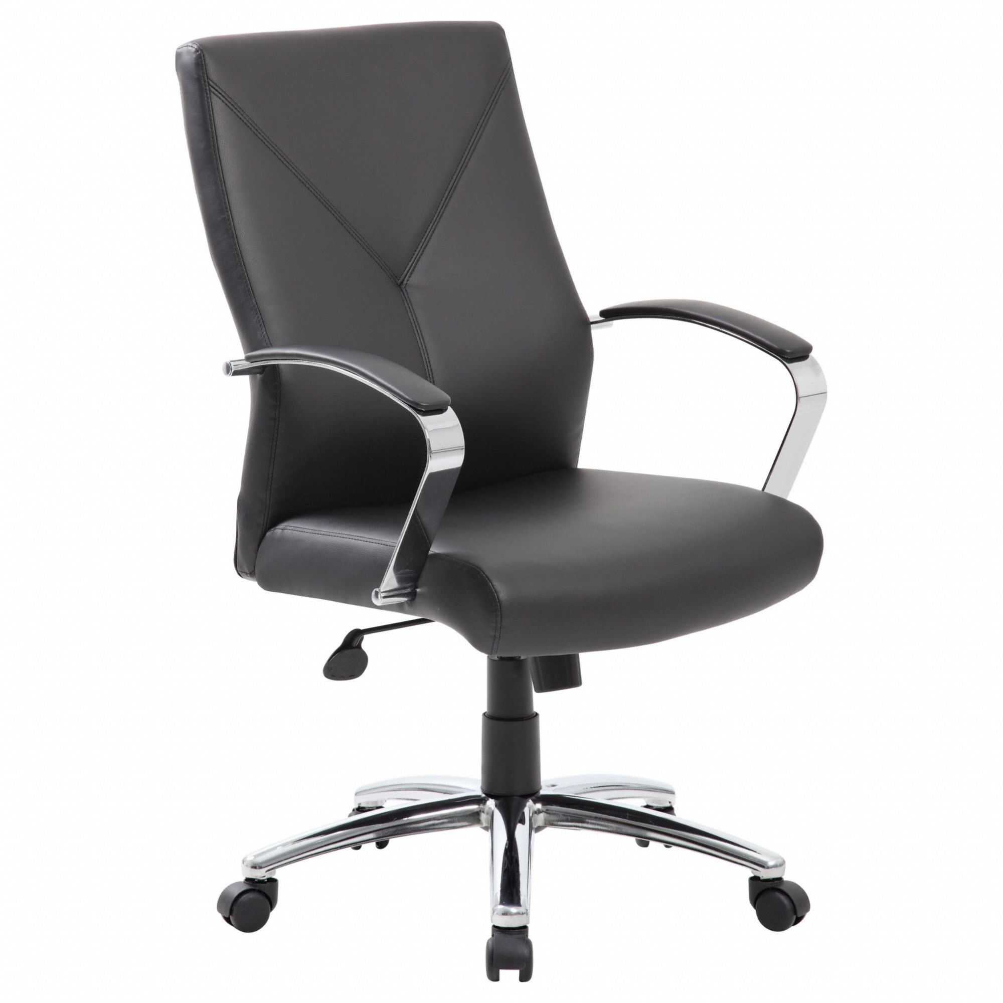 Office Chair: Black, Leather Material, 26 in Back Ht, 20 1/2 in Seat Wd, 20 in Seat Dp