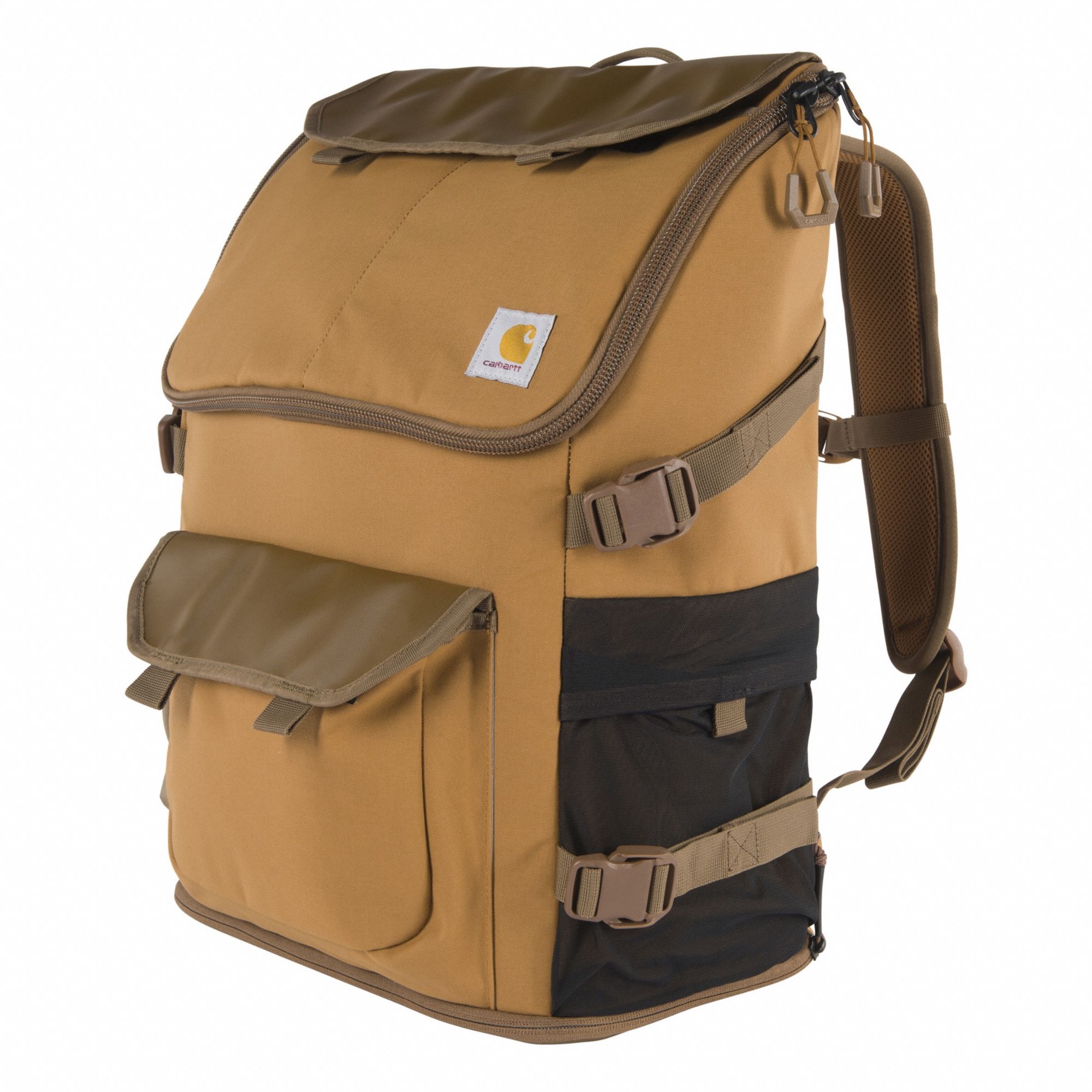 Laptop Backpack: Polyester, Brown, 17 1/2 in Ht, 15 1/2 in Wd, 9 in Dp, 2 Outside Pockets
