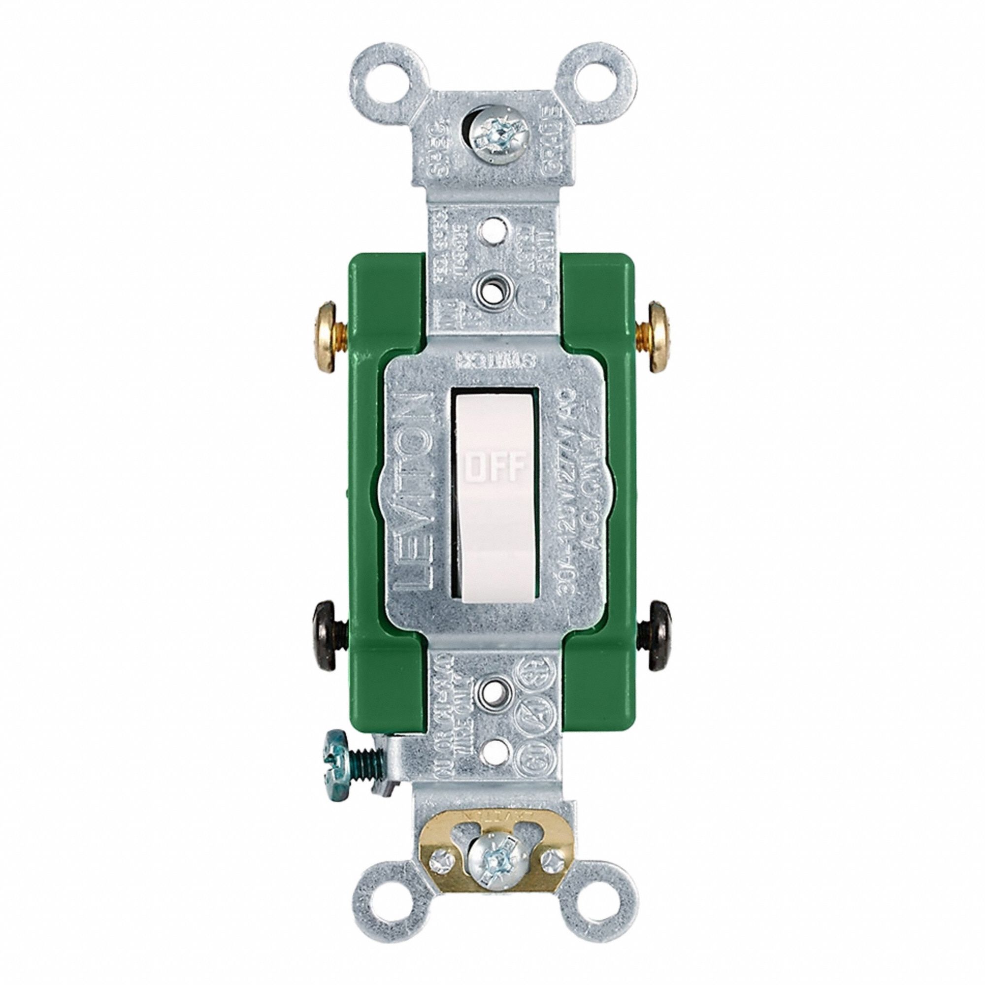 LEVITON Wall Switch: Toggle Switch, Double Pole, Maintained, White, 120/277V AC, 30 A (MPN 3032-2W). Key specifications — Illuminated: No; Voltage Rating: 120/277V AC.