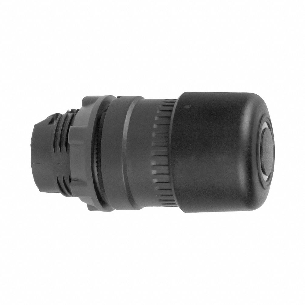 Mushroom Head Push Button: Black, 22 mm Mounting Size, Non-Metallic, Maintained