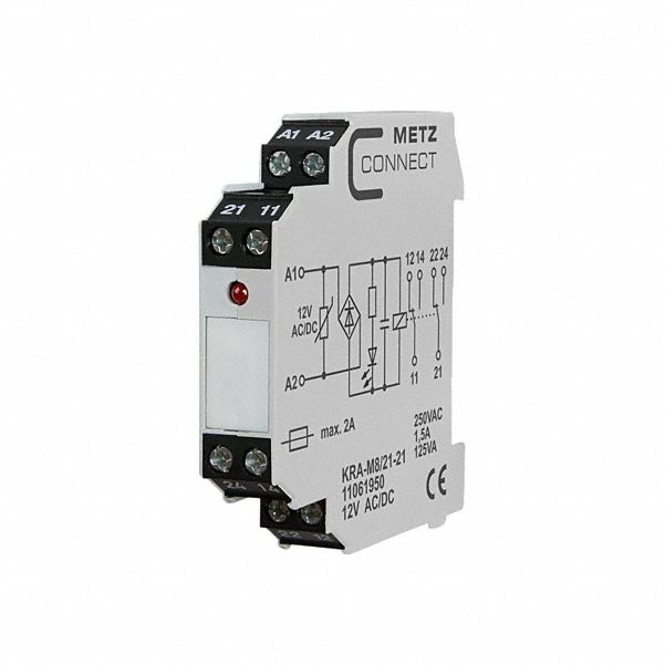 Changeover Contact: DIN Rail Mounting, 2 Outputs, 24V AC/DC, 25 mA Current Rating