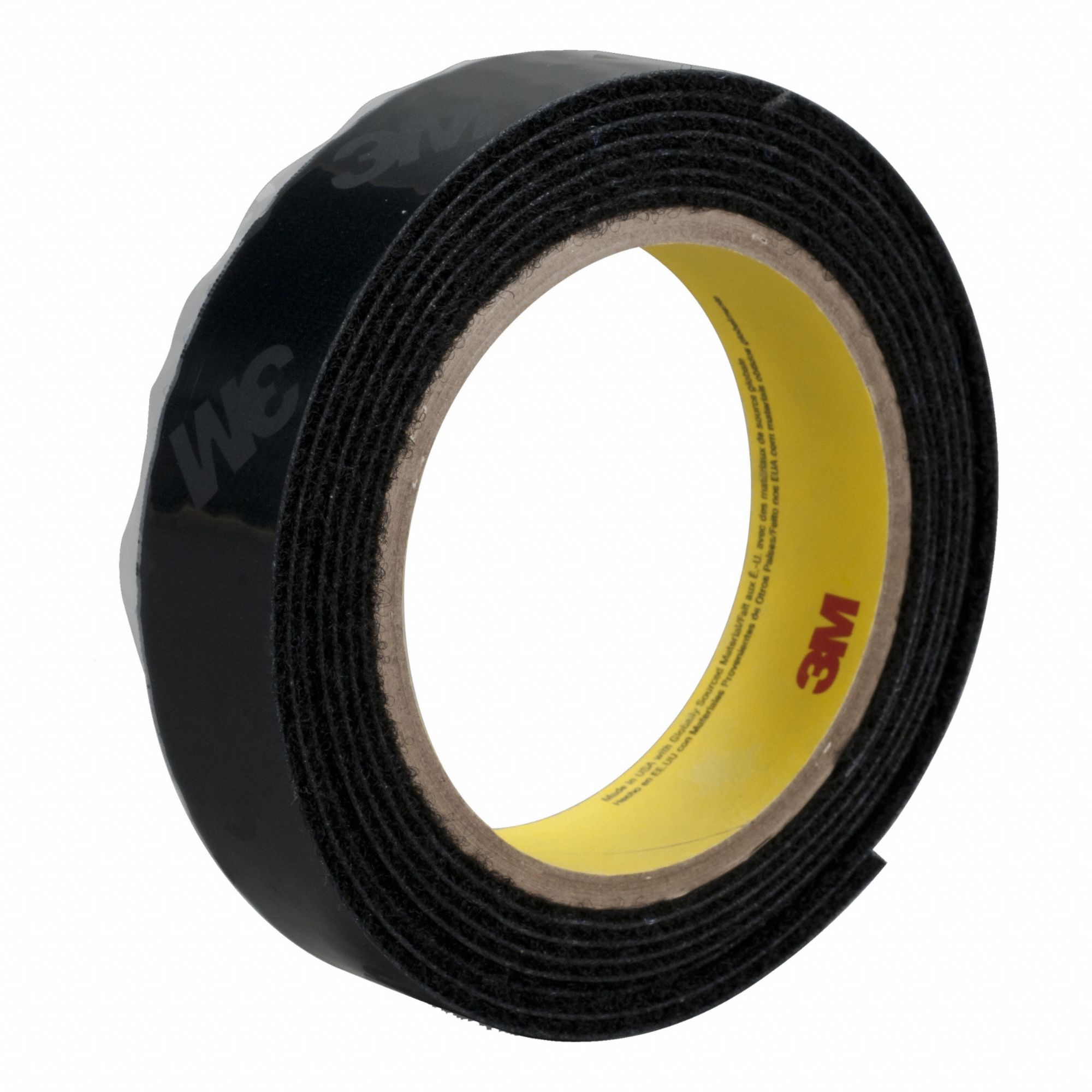 Hook-and-Loop Fastener: Roll, Black, Loop, 1 in Overall Wd, 150 ft Overall Lg, Adhesive, Acrylic
