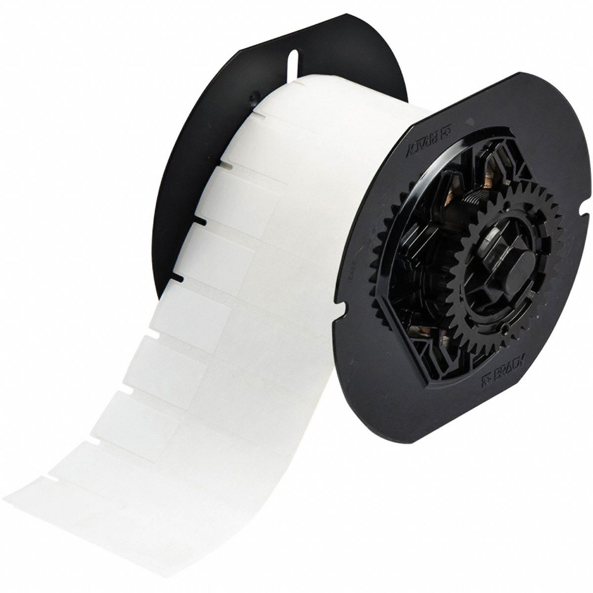 Pre-Cut Label Stock Roll: 19/32 in Label Ht, 2 5/8 in Label Wd, 19/32 in Roll Lg, White