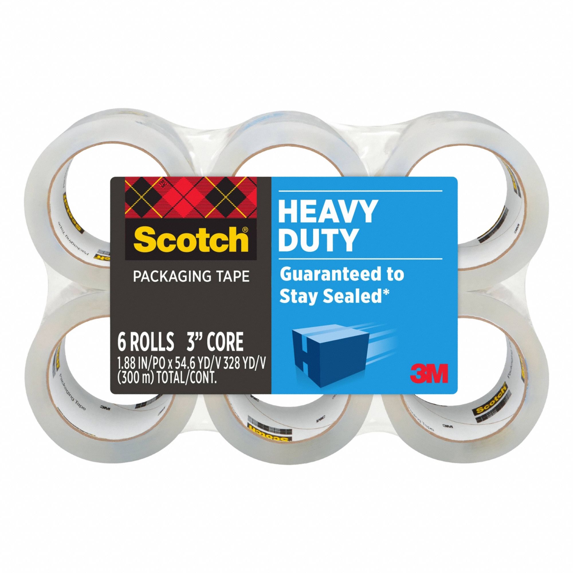 Heavy Duty Packaging Tape, Clear, PK6: 3.1 mil Tape Thick, 1 7/8 in x 54 5/8 yd, 3850, 6 PK
