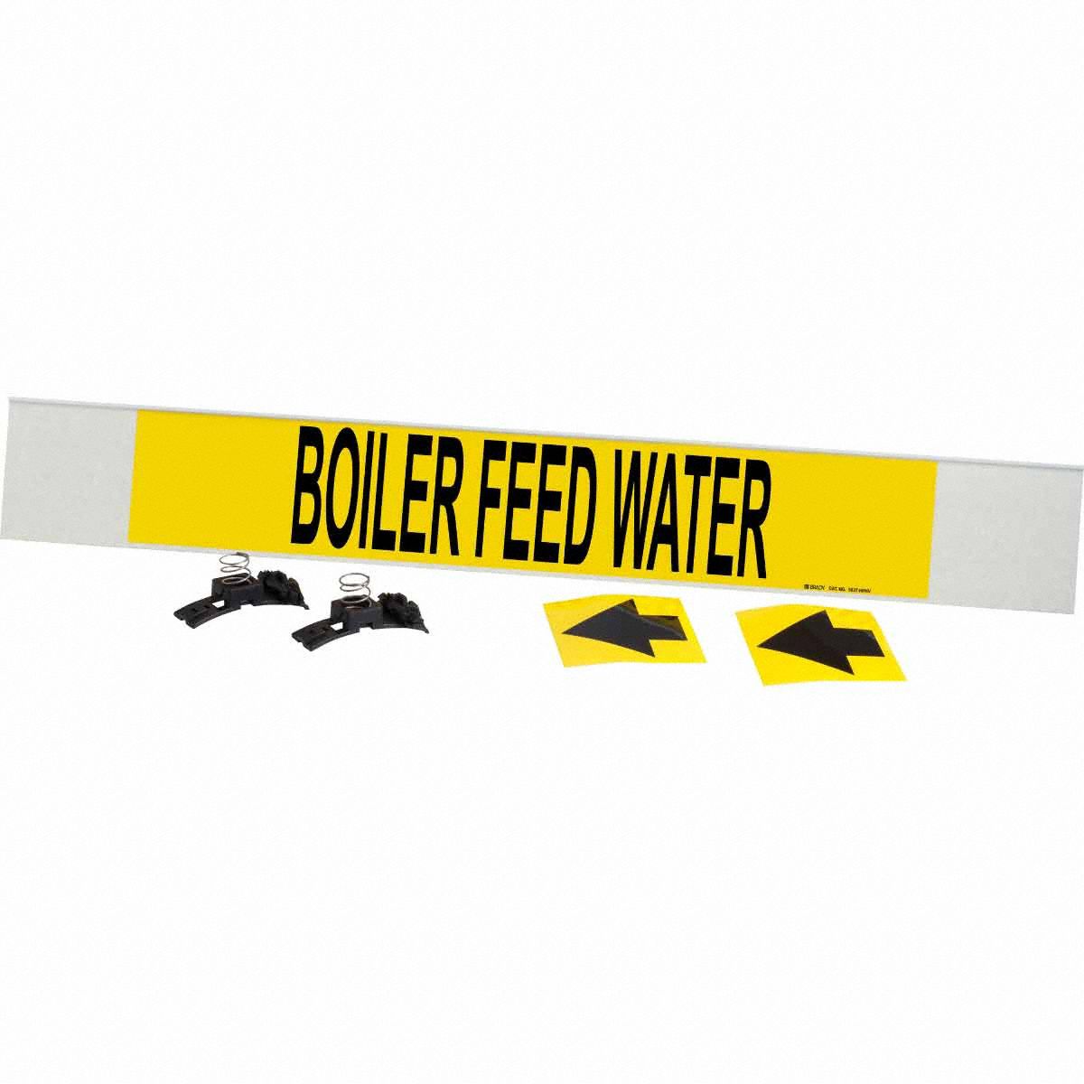 Pipe Marker: Boiler Feed Water, Yellow, Black, Fits 8 in and Larger Pipe O.D., 1 Pipe Markers