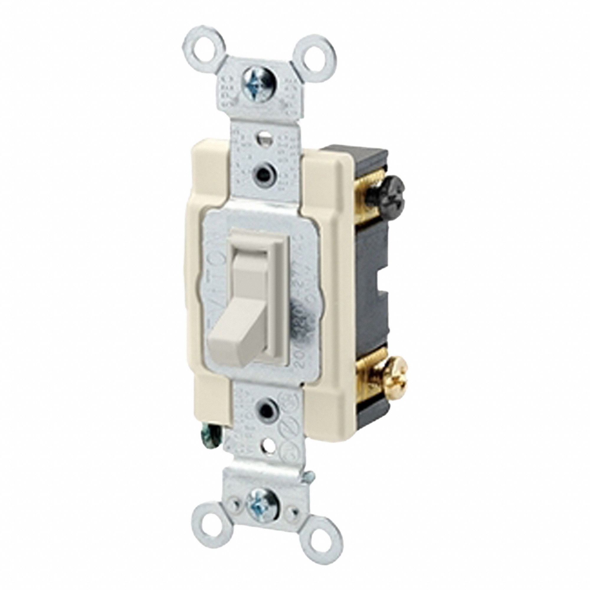 AC Quiet Switch: Toggle Switch, 4-Way, Light Almond, 15 A, 120/277V AC, Screw Terminals
