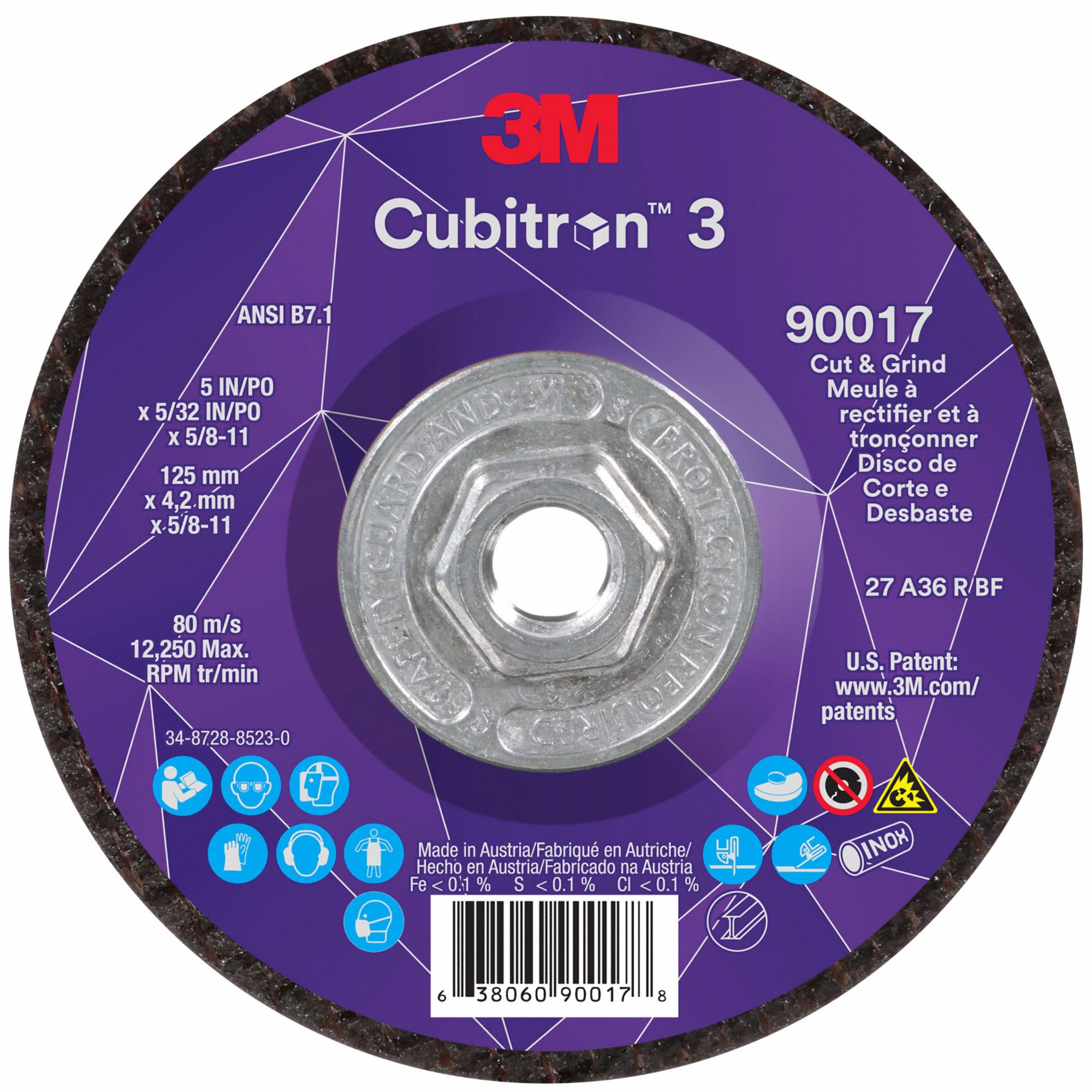 Cut-Off and Grinding Wheel: Type 27, 5" x 5/32" x 5/8"-11, Ceramic, 36 Grit