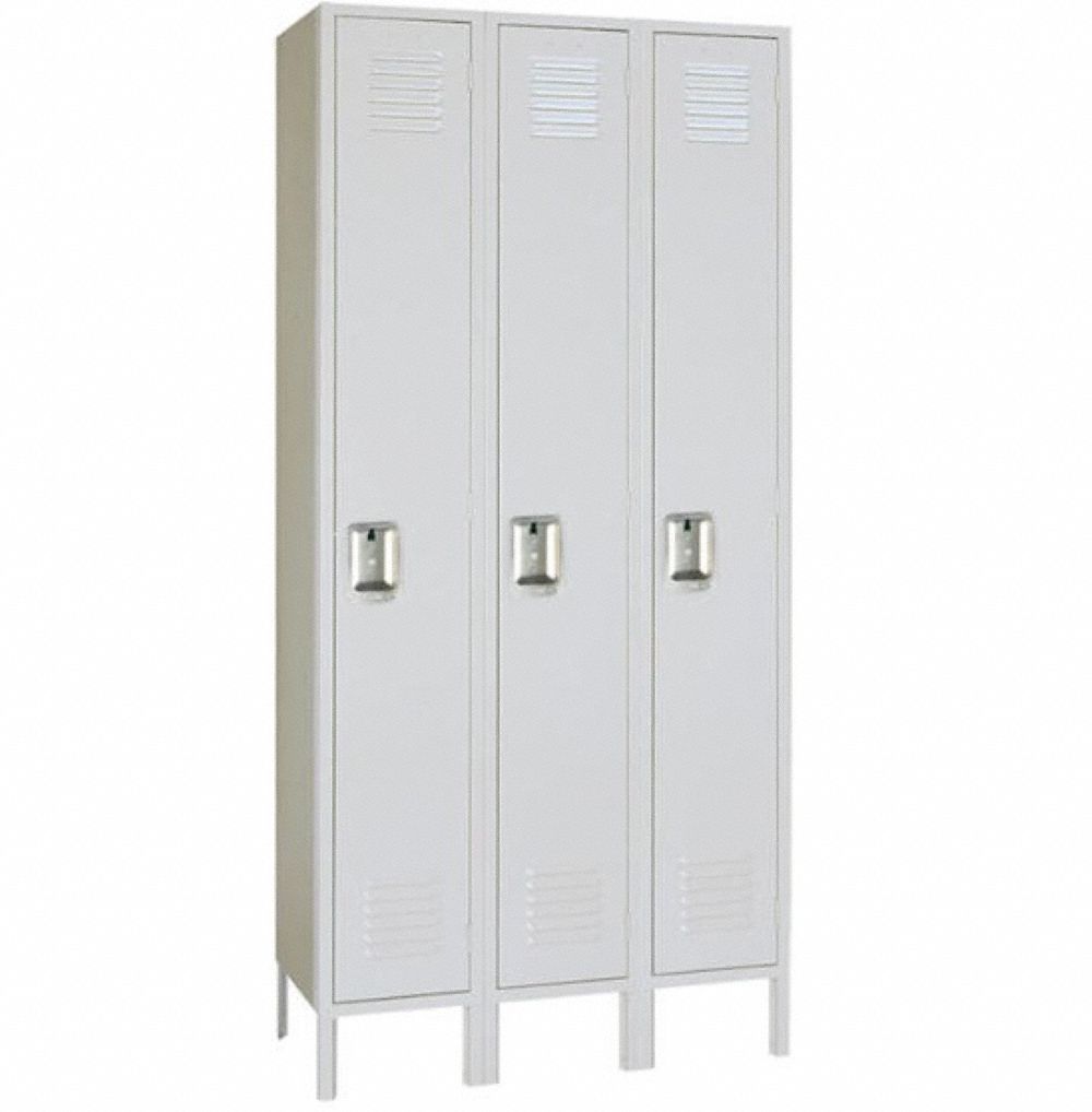 Wardrobe Locker: 36 in x 18 in x 66 in, Louvered, 1 Tiers, 3 Units Wide, Padlock Hasp, Steel