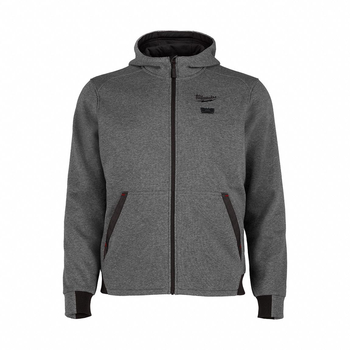 Heated Hoodie: Men's, 2XL, Gray, Up to 8 hours, 29 in Max Chest Size, 2 Outside Pockets