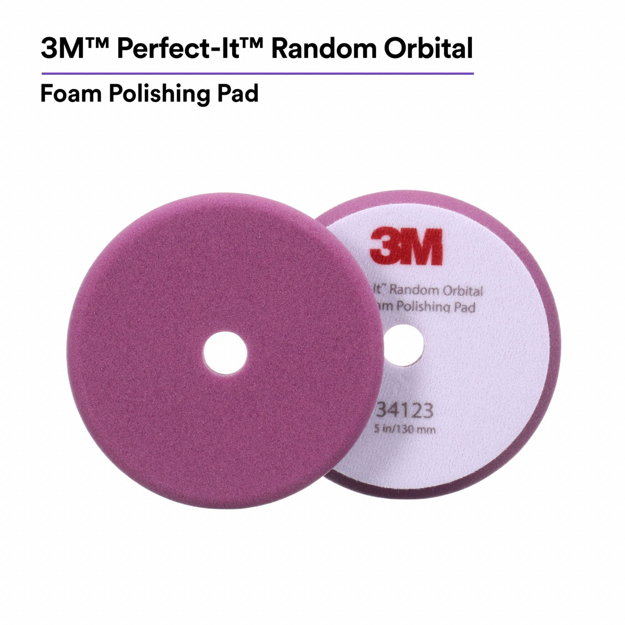 Random Orbital: Pad, Unthreaded Center Hole, Hook-and-Loop, Foam, 5 in Outside Dia