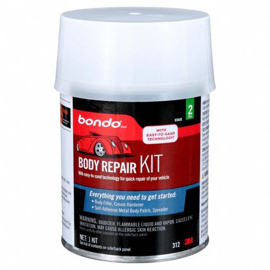 BONDO Body Filler: Polyester, Red, Concrete/Fiberglass/Metal/Wood, 3 min  Working Time, Can