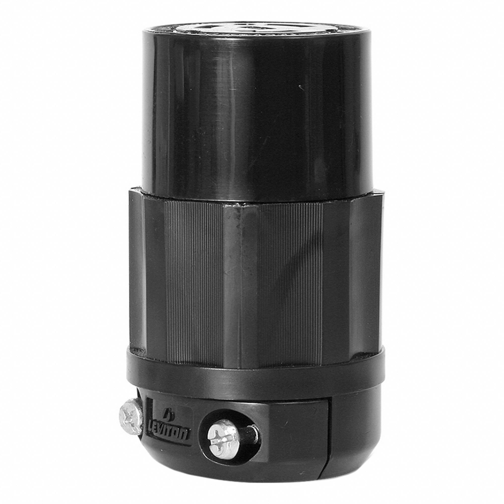 Locking Connector: L5-20R, 20 A, 125V AC, 2 Poles, Black, Screw Terminals, Shrouded