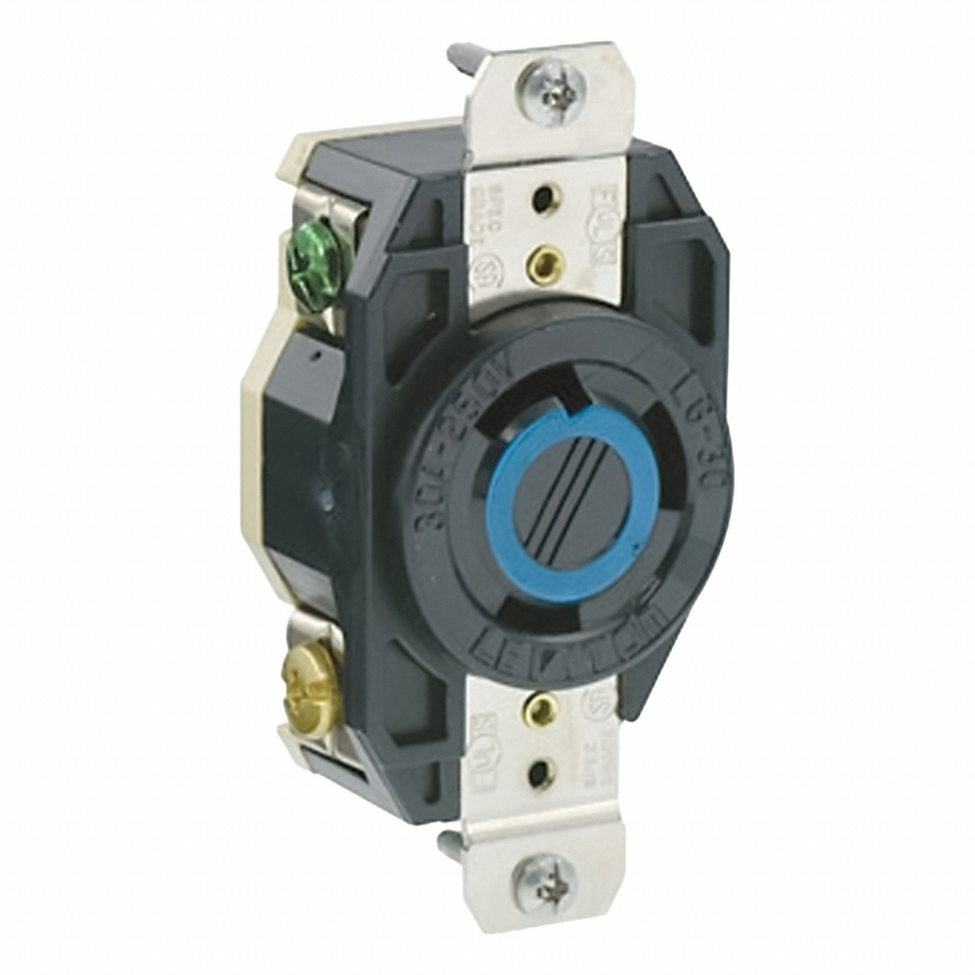 Flush Mounting Lock Receptacle: L6-30R, 30 A, 250V AC, Black, 2 Poles, Shrouded