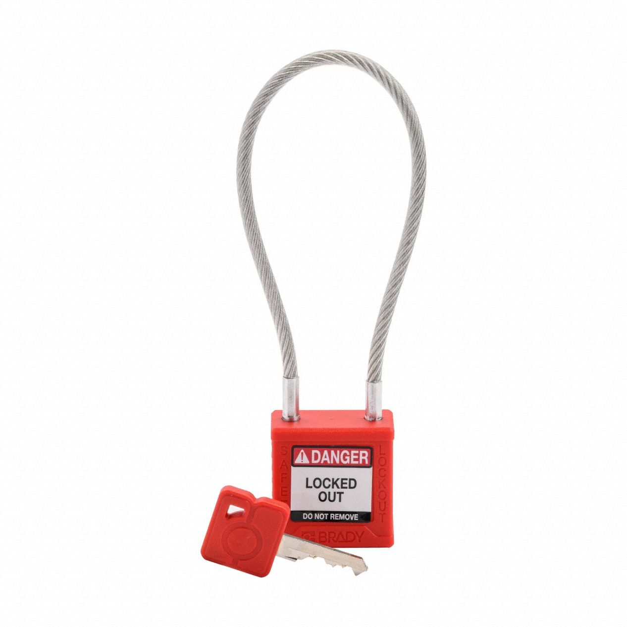 Lockout Padlock: Keyed Different, Nylon, Compact Body Body Size, Sheathed Cable, Extended, Red