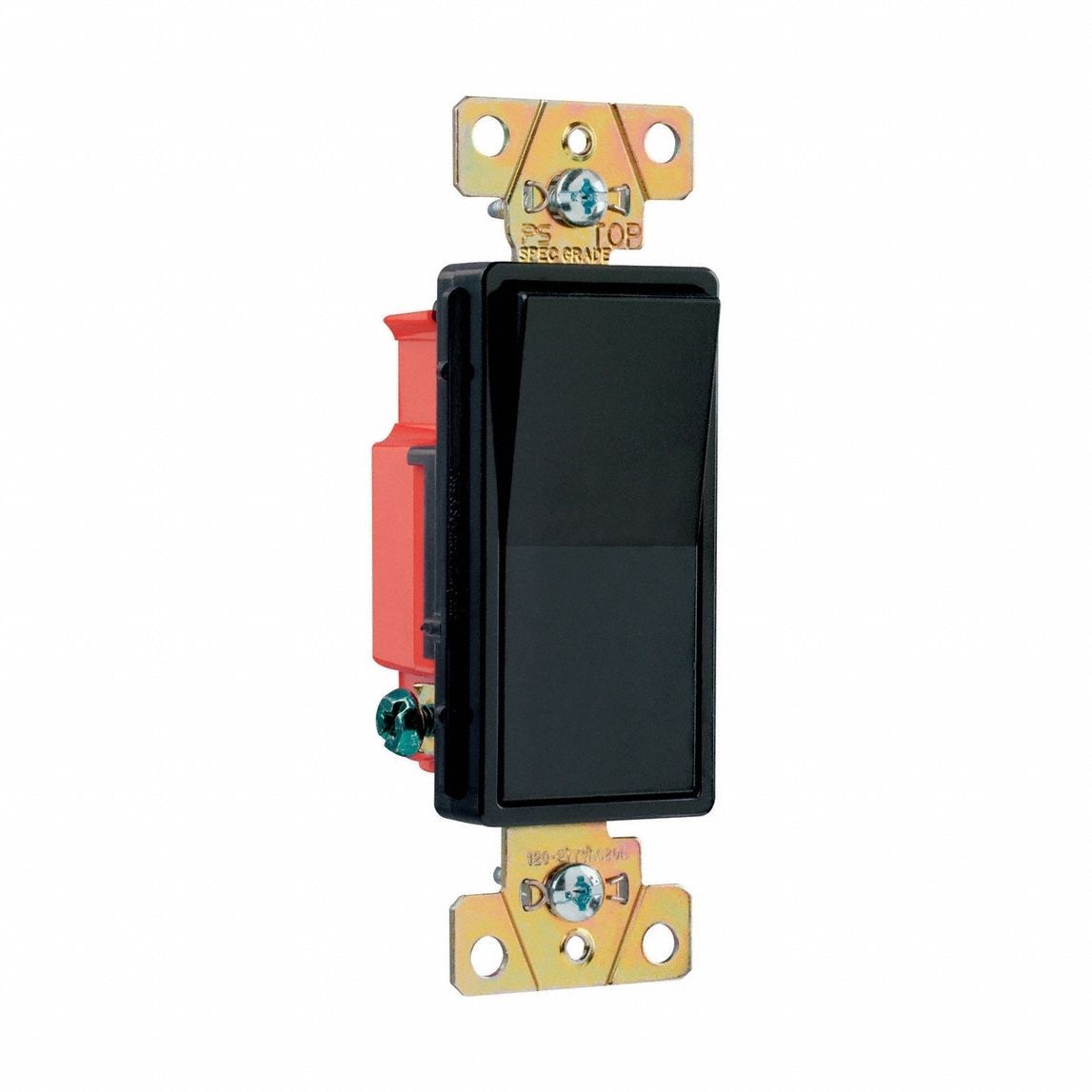 Wall Switch: Rocker Switch, Single Pole, Black, 20 A, 120/277V AC, Screw Terminals