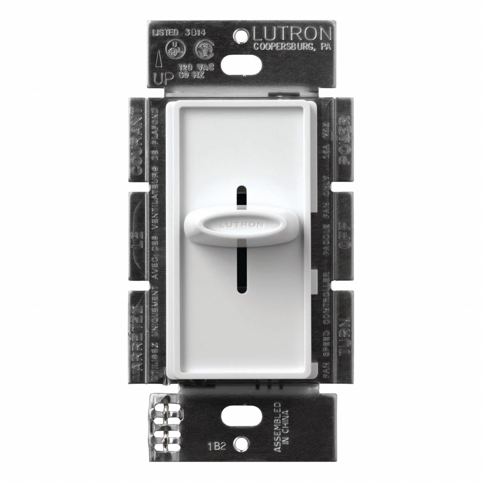 Speed Control: Rocker/Single Slide, SPST, 1 Switches or Dials, 120V AC, White Plate, 1.5 A, White