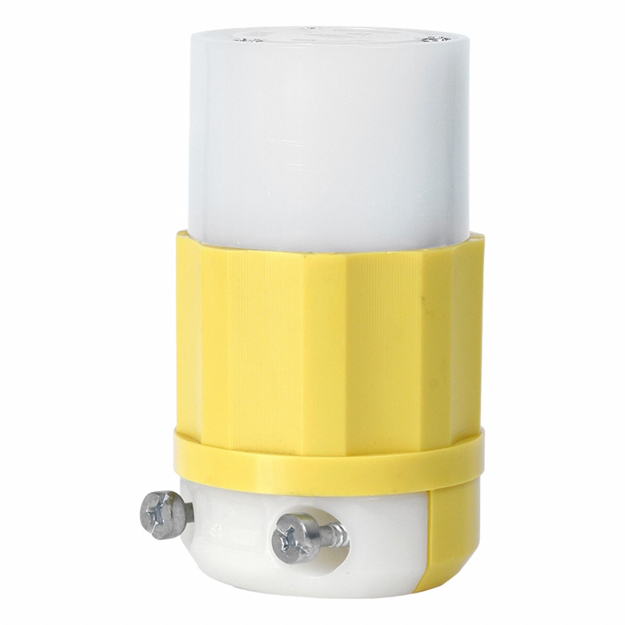 Locking Connector: L6-30R, 30 A, 250V AC, 2 Poles, White/Yellow, Screw Terminals