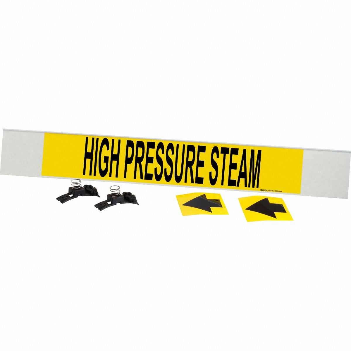 Pipe Marker: High Pressure Steam, Yellow, Black, Fits 8 in and Larger Pipe O.D., 1 Pipe Markers