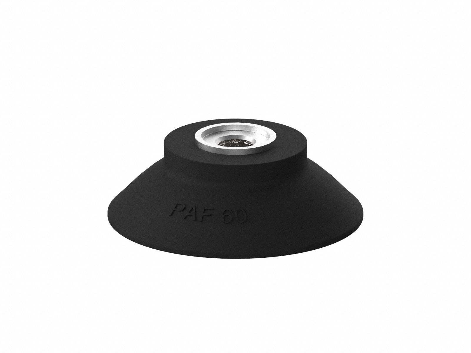 Vacuum Pad Assembly: Flat, G3/8 in, 60 mm Pad Dia, Nitrile/PVC, Black, 60A, PAF