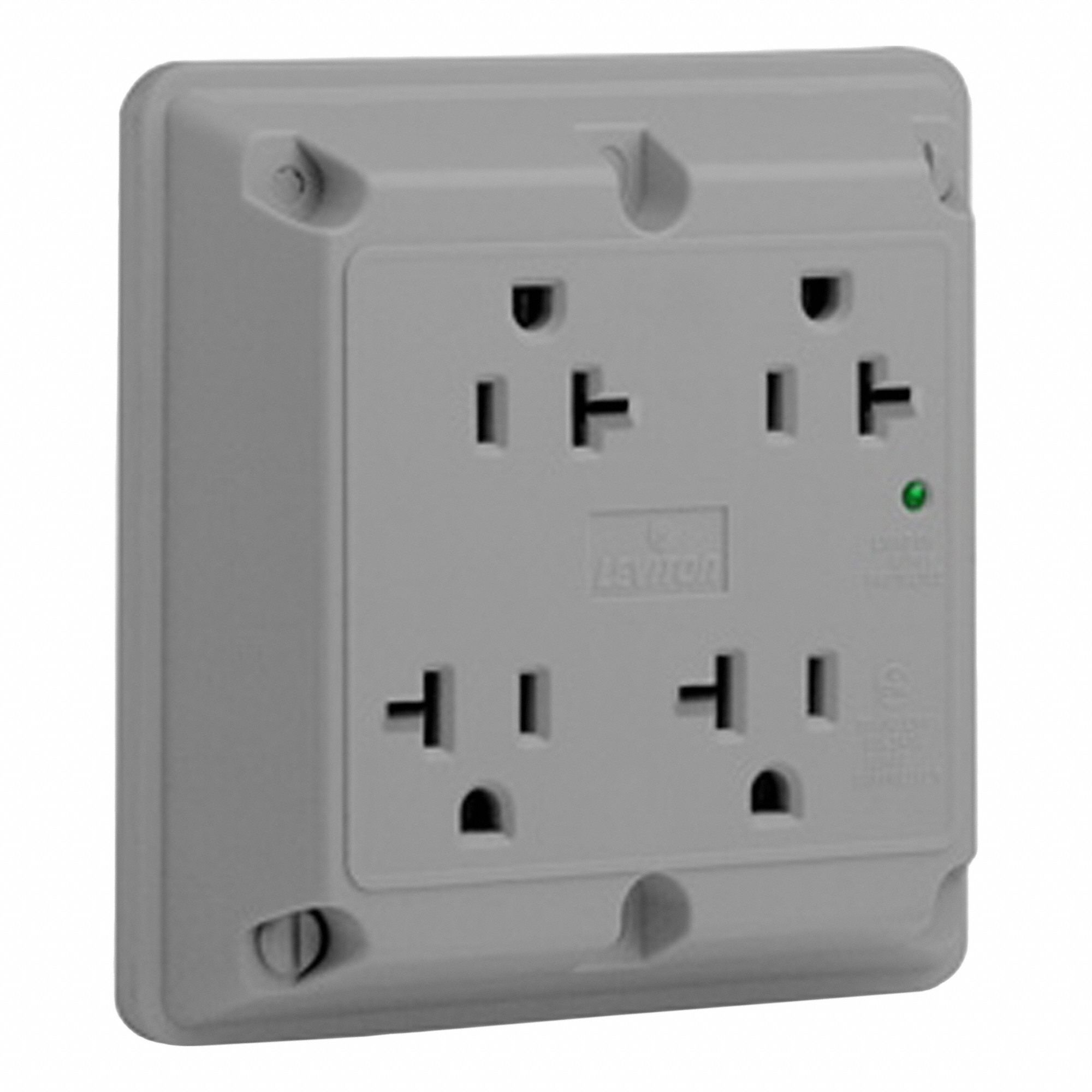 Straight Blade Receptacle: Quad, 5-20R, 125V AC, 20 A, Gray, 2 Pole / 3 Wire