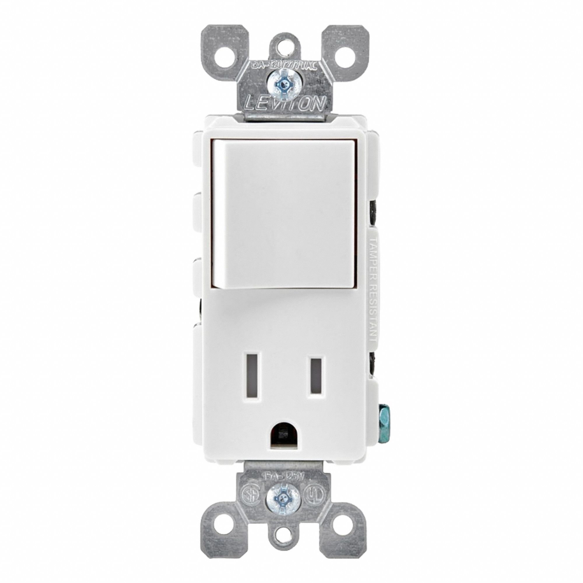 Rocker Switch, 5-15R, Combination Switch/Outlet - 409VJ8|T5625-W - Grainger