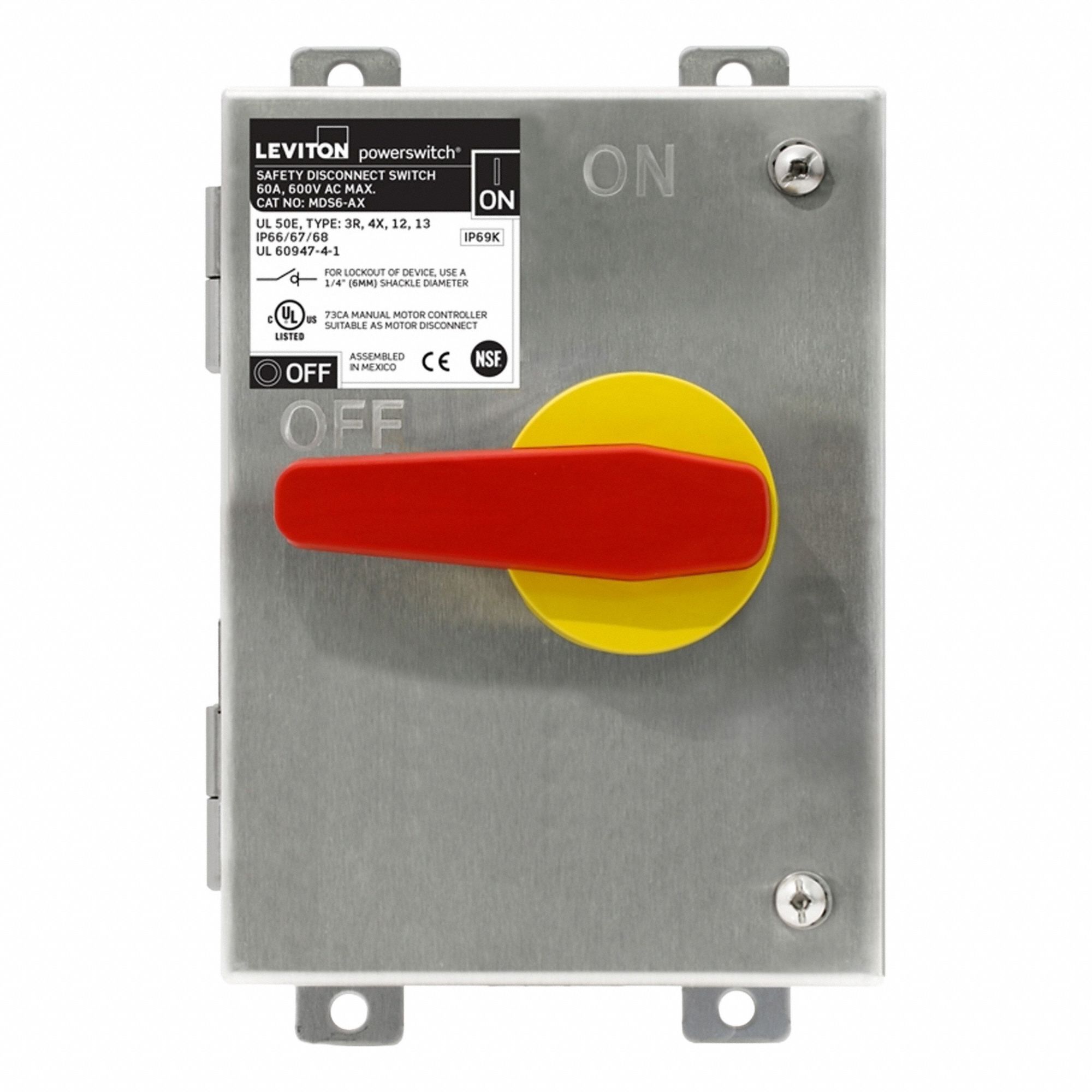 Disconnect Switch: Non-Fusible, 60 A, Single or Three Phase, 600V AC, 304 Stainless Steel