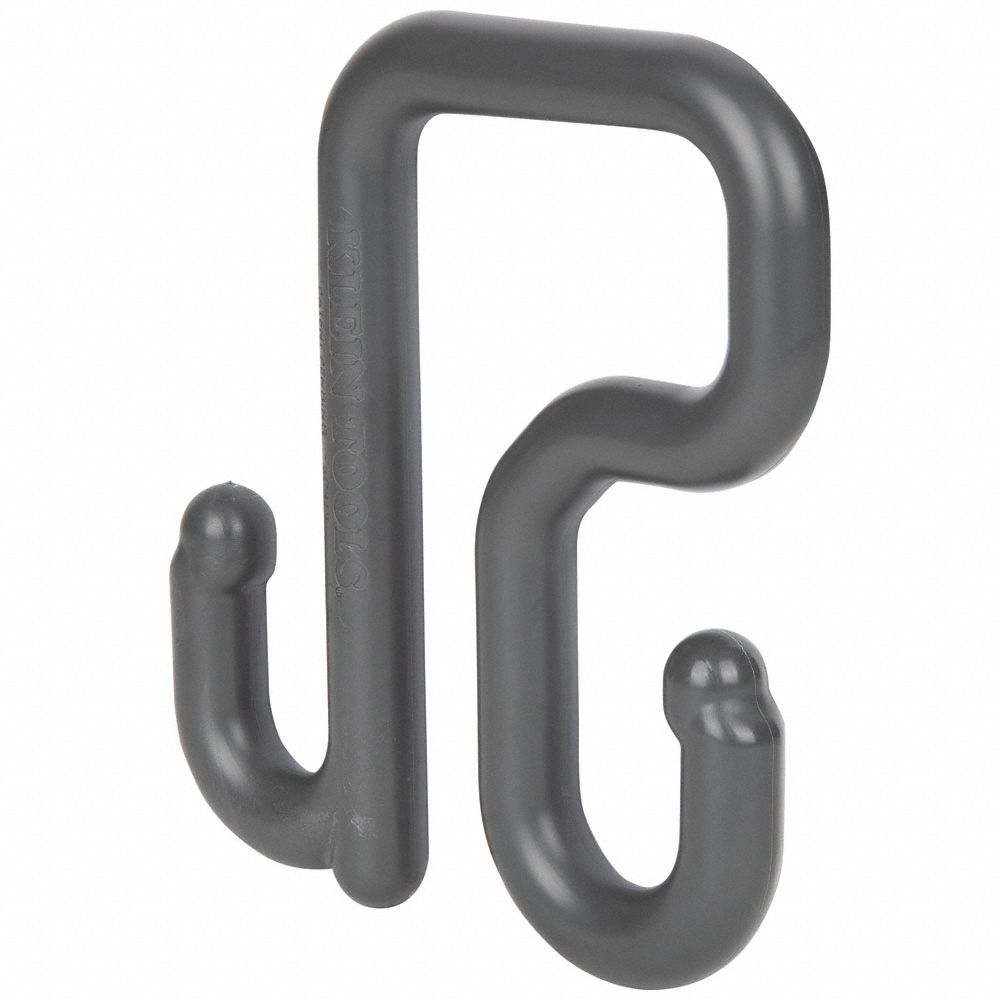 Utility Bucket S-Hook: 11/16 in W x 6 5/16 in H, Gray, Nylon