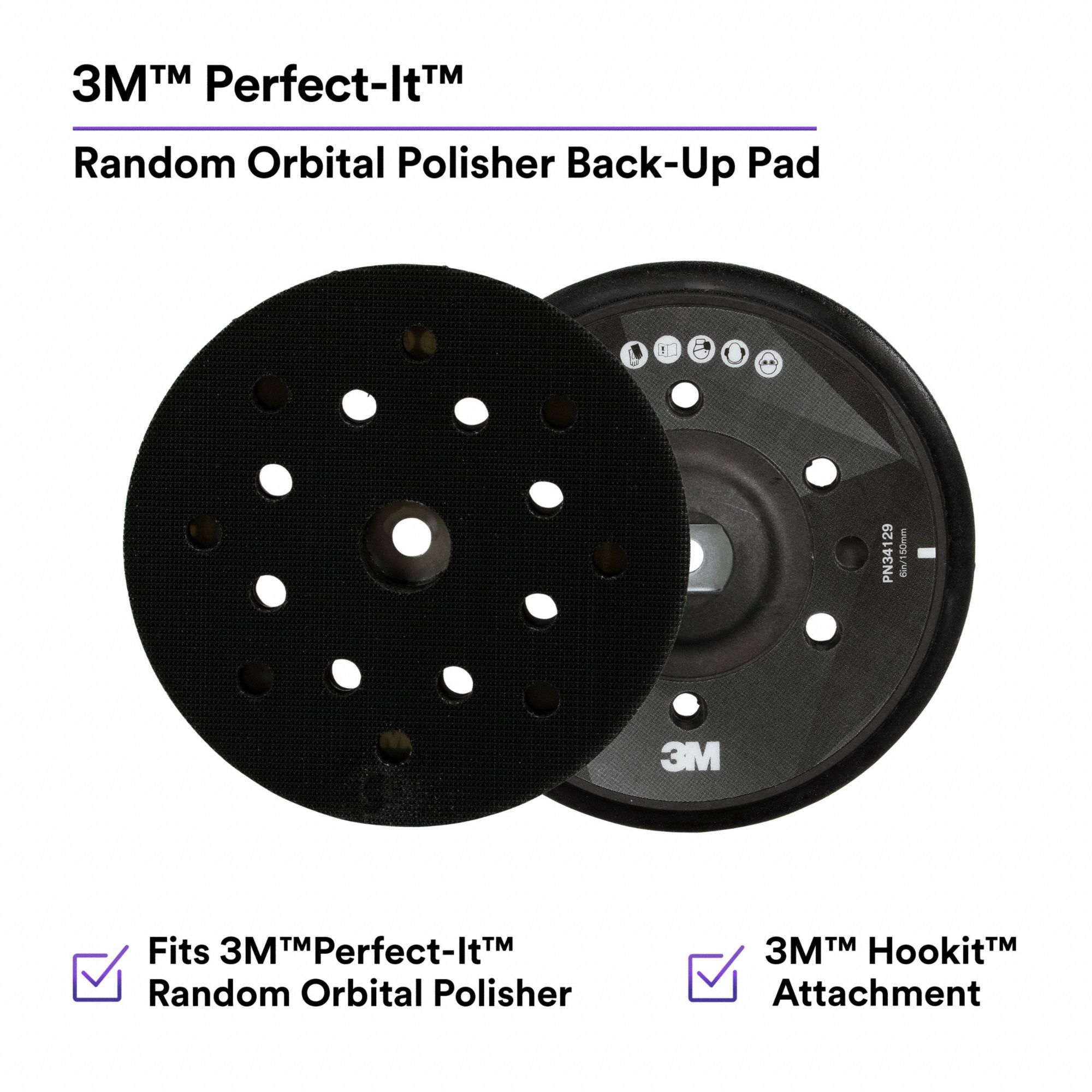 Random Orbital: Pad, Unthreaded Center Hole, Hook-and-Loop, Plastic, 6 in Outside Dia
