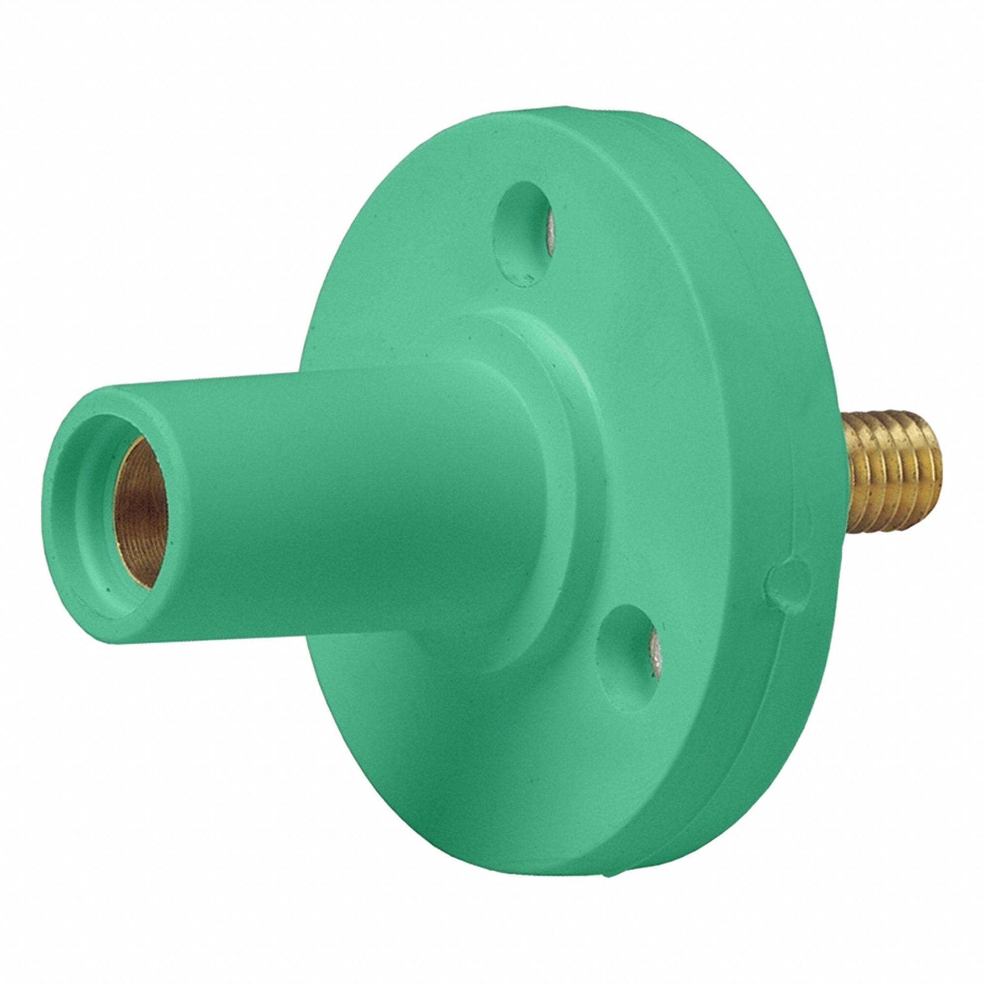 Single Pole Receptacle: For Male Plugs, 150 A, Straight, Green, Round, Threaded Mounting