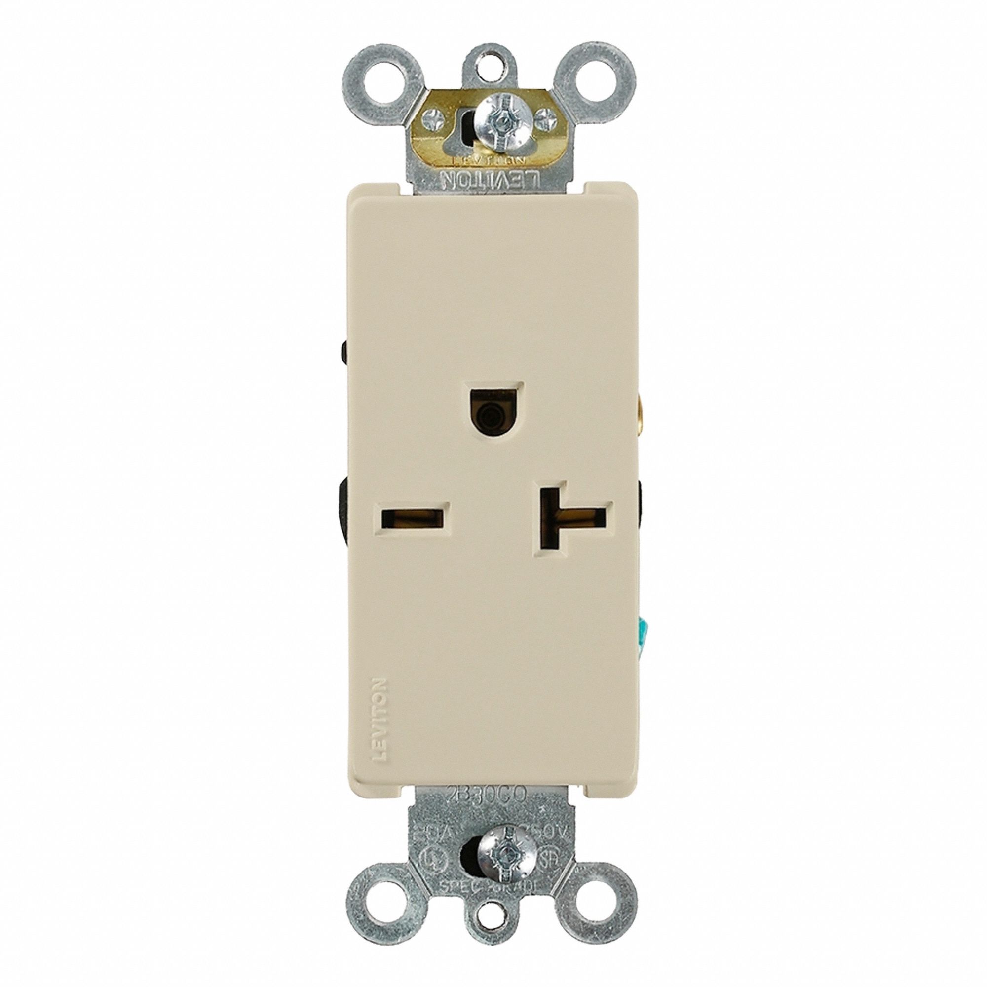 Single Receptacle Outlet: Single, 6-20R, 250V AC, 20 A, Ivory, 2 Pole / 3 Wire