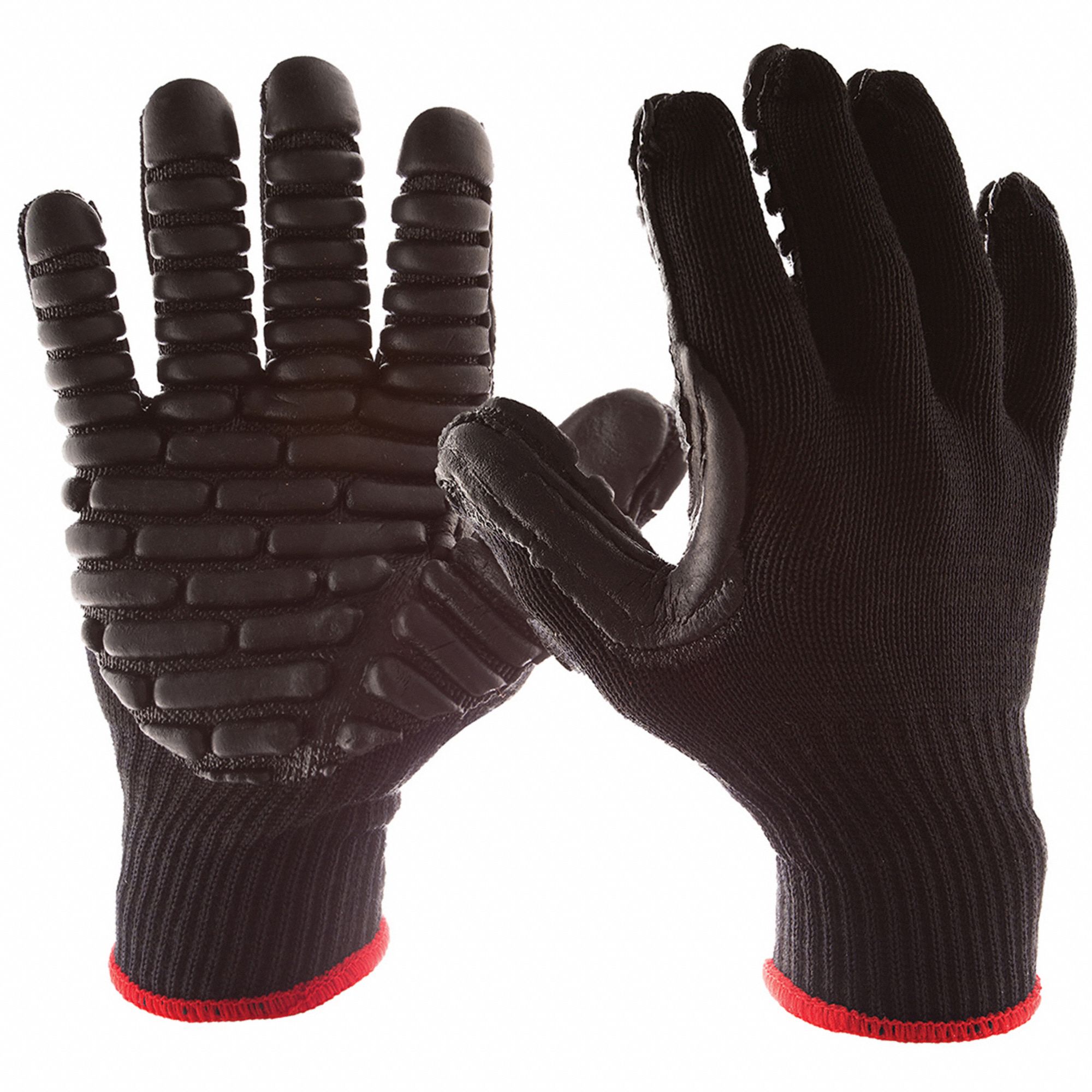 COATED GLOVES, M (8), KNIT GLOVE, FULL FINGER, RUBBER, COTTON, BLACK/BLACK