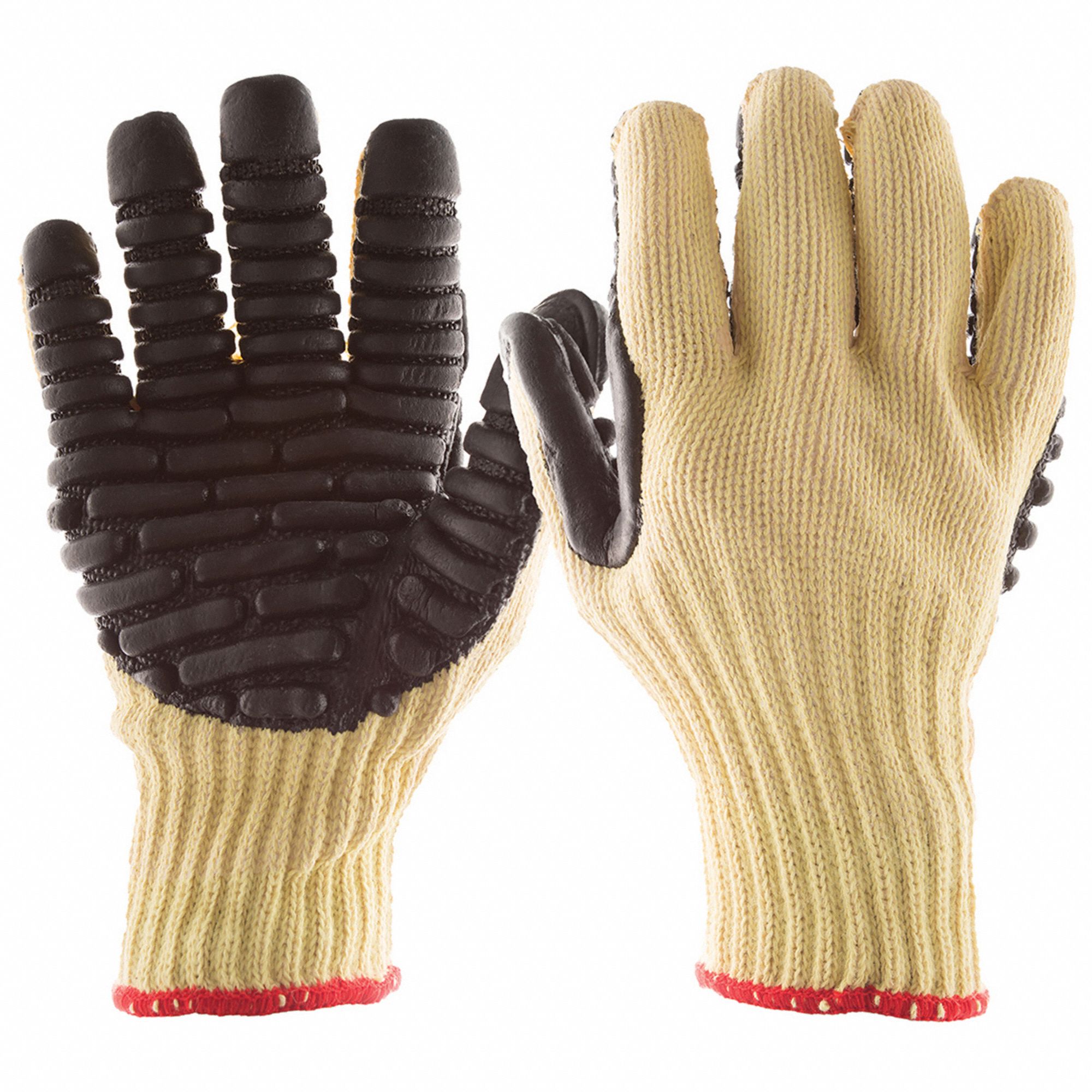 COATED GLOVES, L (9), KNIT GLOVE, FULL FINGER, YELLOW, KNIT CUFF, BLOCKS, DOTTED