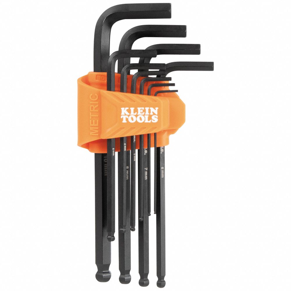 KLEIN TOOLS: 6 - 10 Pieces, L, Metric, Single Ball End, Long, 10 Pieces, Caddy, Black Phosphate