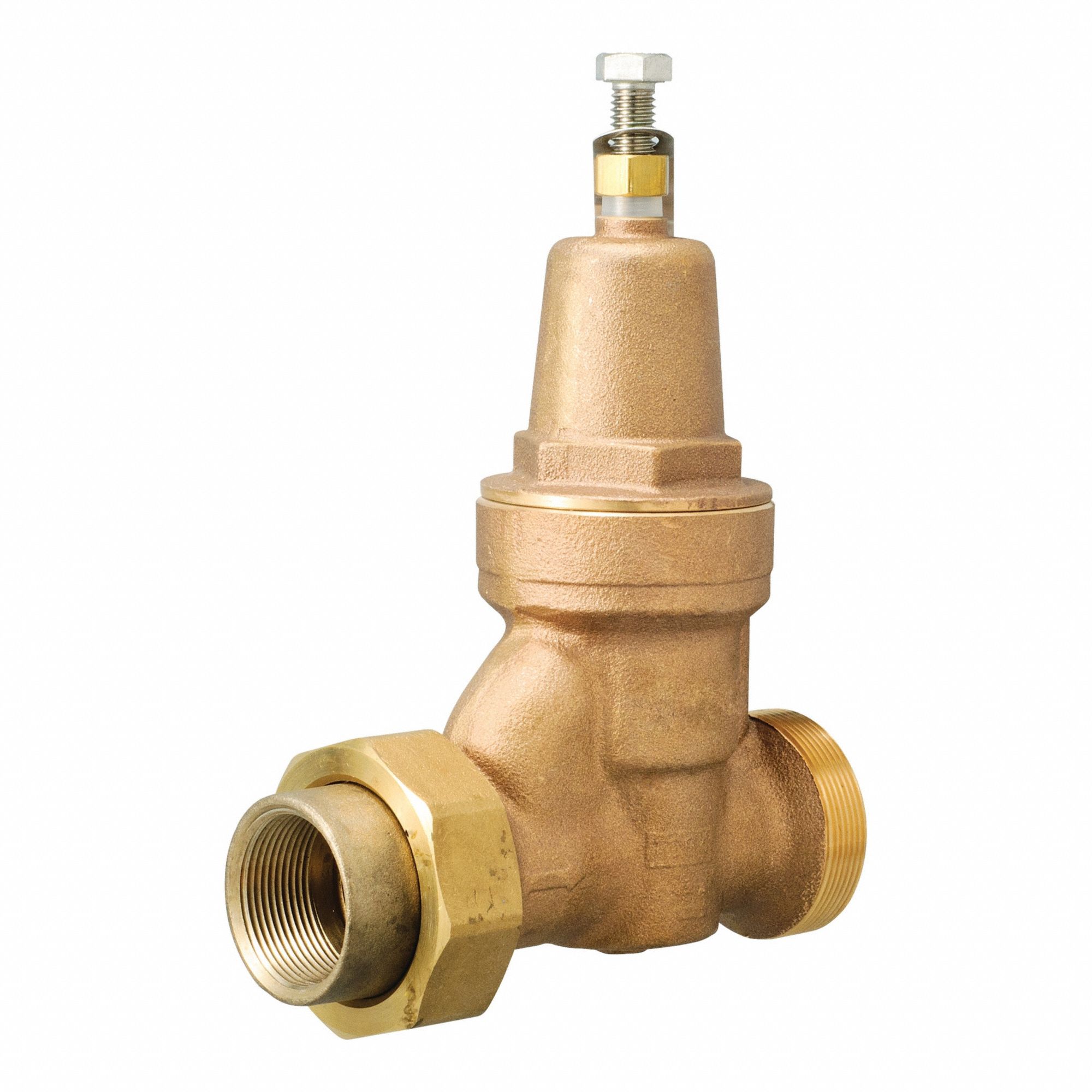 Water Pressure Reducing Valve: NPT x NPT, 1 1/4 in Pipe Size, Brass, 25 psi to 75 psi
