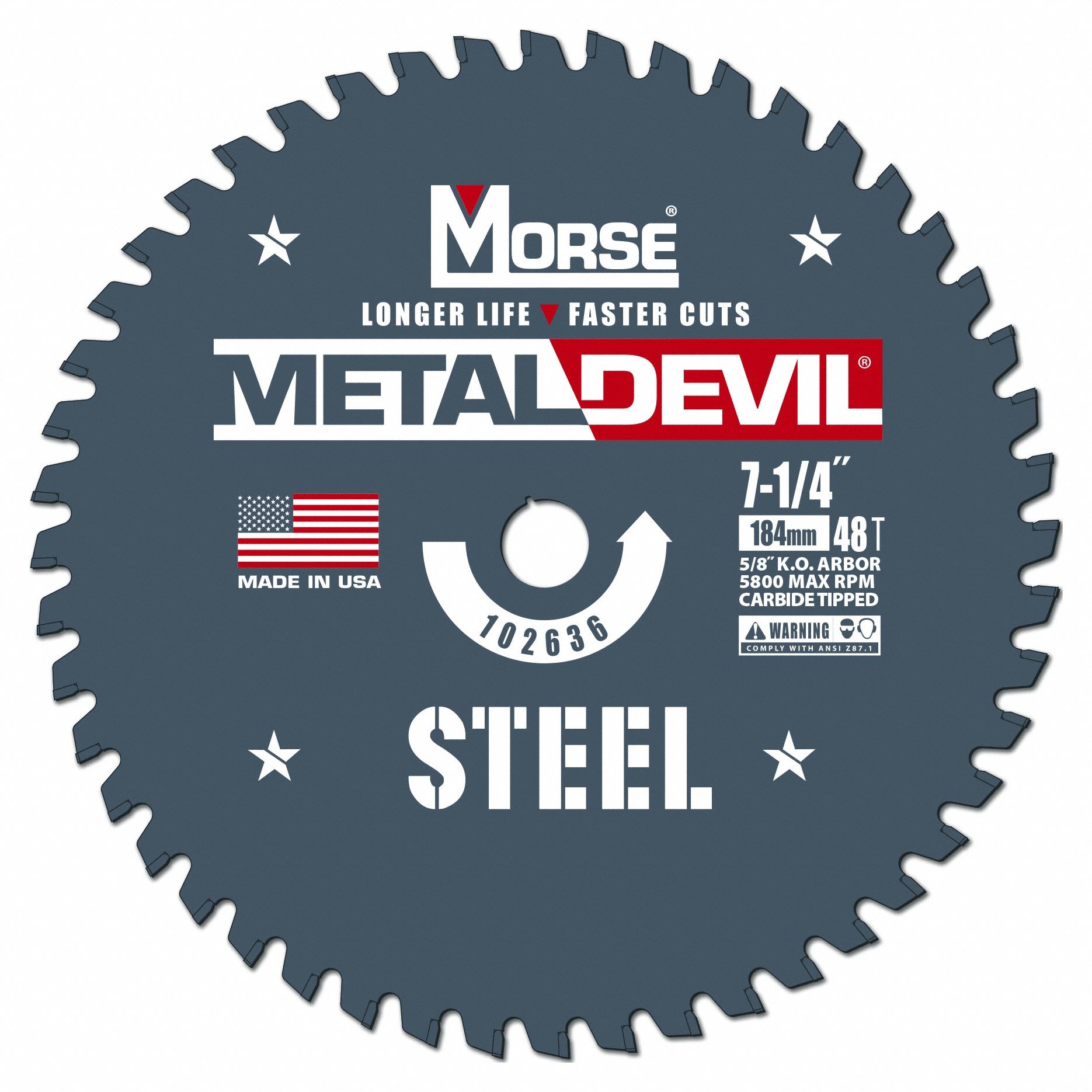 Circular Saw Blade: 7 1/4 in Blade Dia., 48 Teeth, 0.08 in Cut Wd, 5/8 in Arbor Size, Carbide