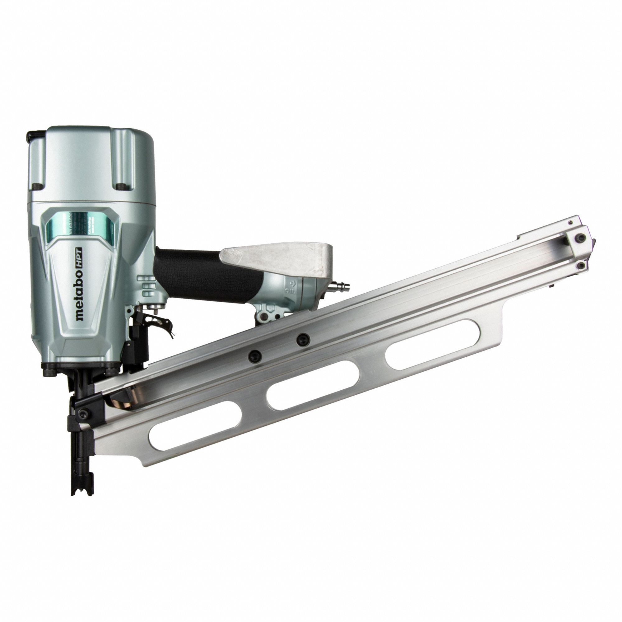 METABO HPT Air Nail Gun: Framing, 21°, Plastic, 3/8 in NPT, Bump/Sequential, Strip Collation (MPN NR83A5(S1)M). Key specifications — attr1320923: METABO HPT; attr1320894: Sequential.