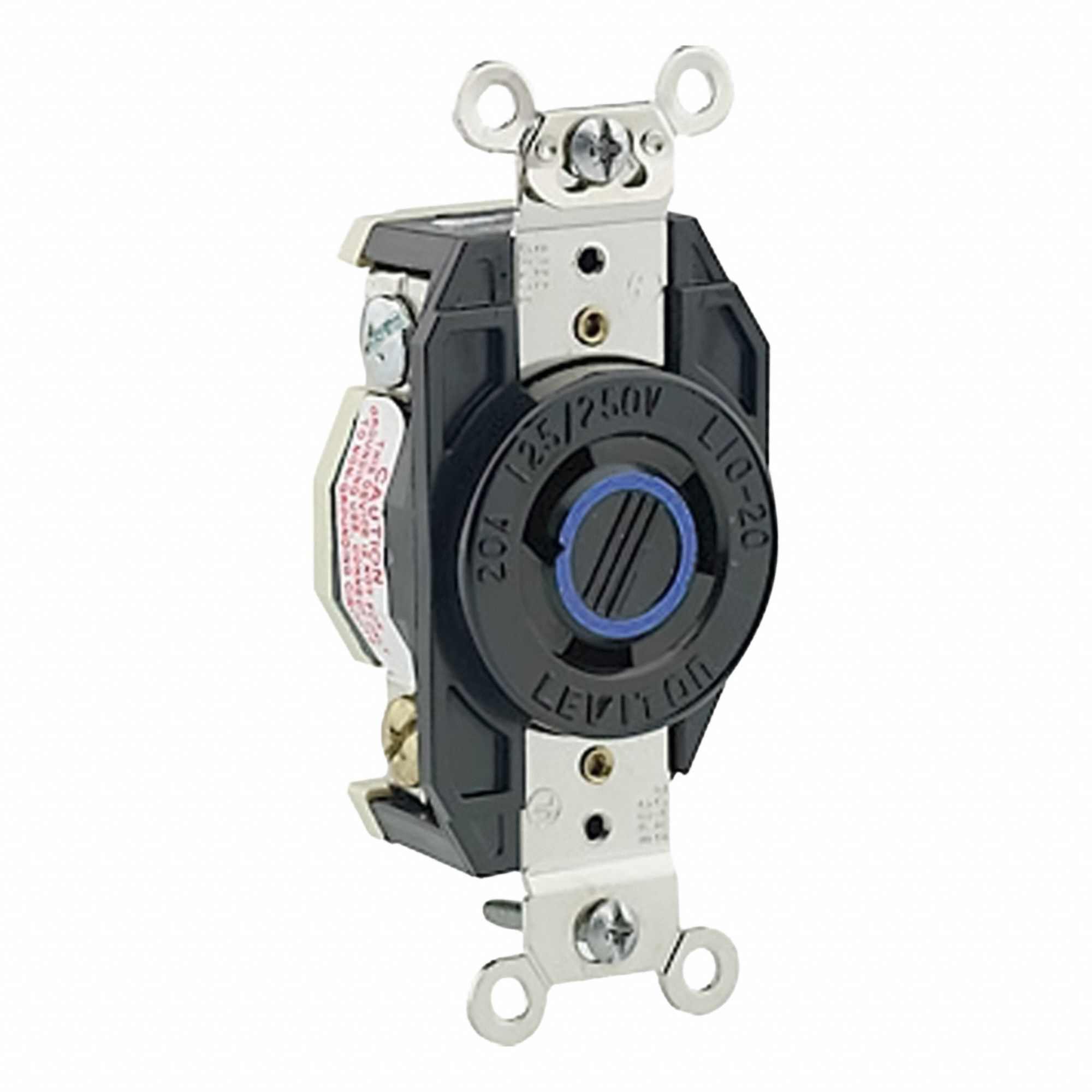 Flush Mounting Lock Receptacle: L11-20R, 20 A, 250V AC, Black, 3 Poles, Shrouded