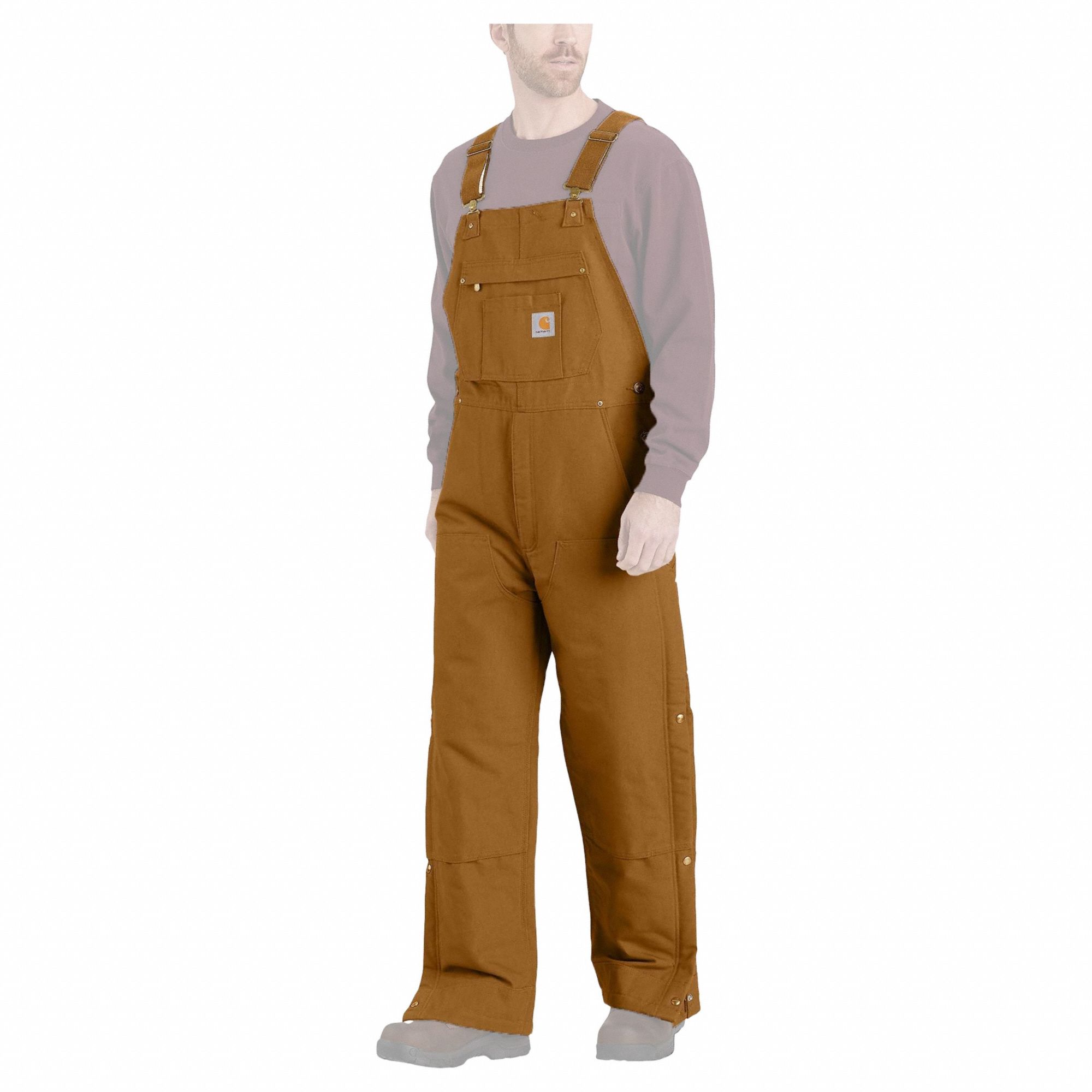 Bib Overalls: Men's, 2XL ( 46 in x 30 in ), Brown, Insulated for Cold Conditions, Cotton