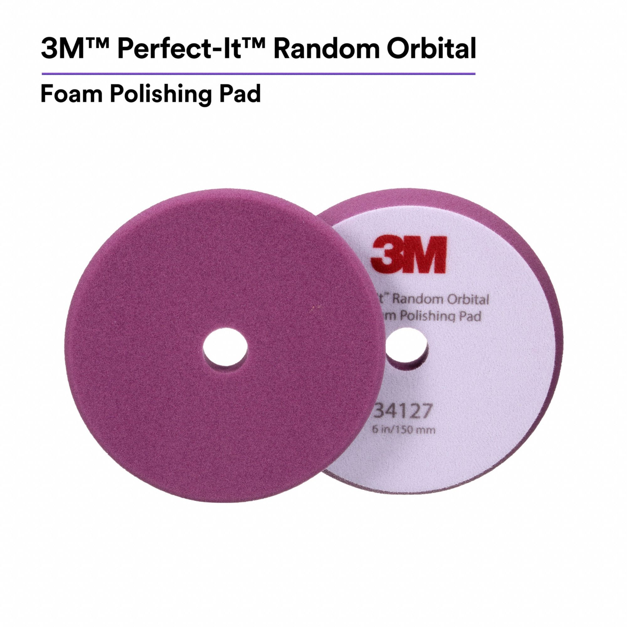 Random Orbital: Pad, Unthreaded Center Hole, Hook-and-Loop, Foam, 6 in Outside Dia