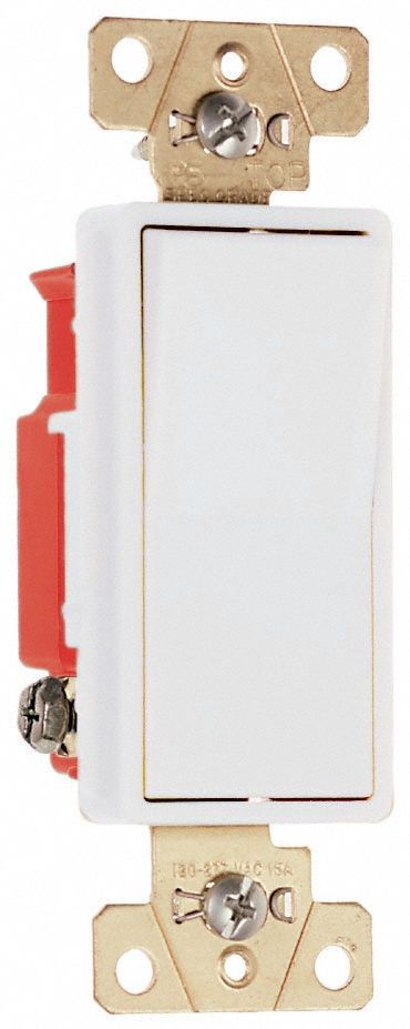 Wall Switch: Rocker Switch, 3-Way, White, 20 A, 120/277V AC, Screw Terminals
