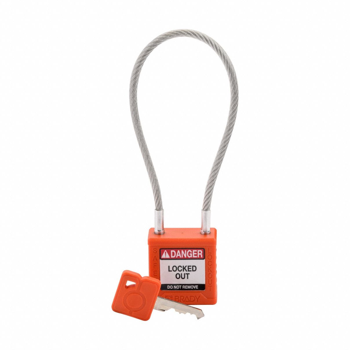 Lockout Padlock: Keyed Different, Nylon, Compact Body Body Size, Sheathed Cable, Extended, Key